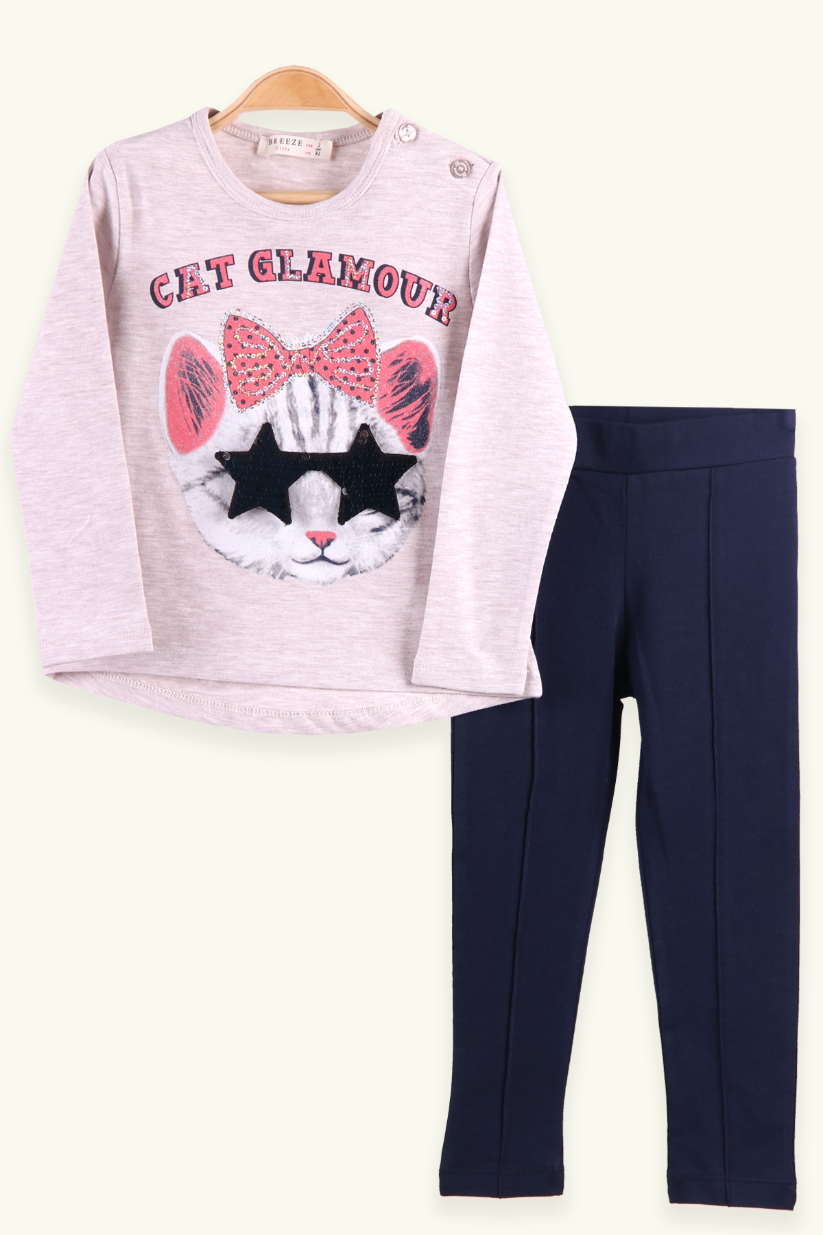 Breeze Kız Çocuk Taytlı Takım Kedili Bej (2-6 Yaş)