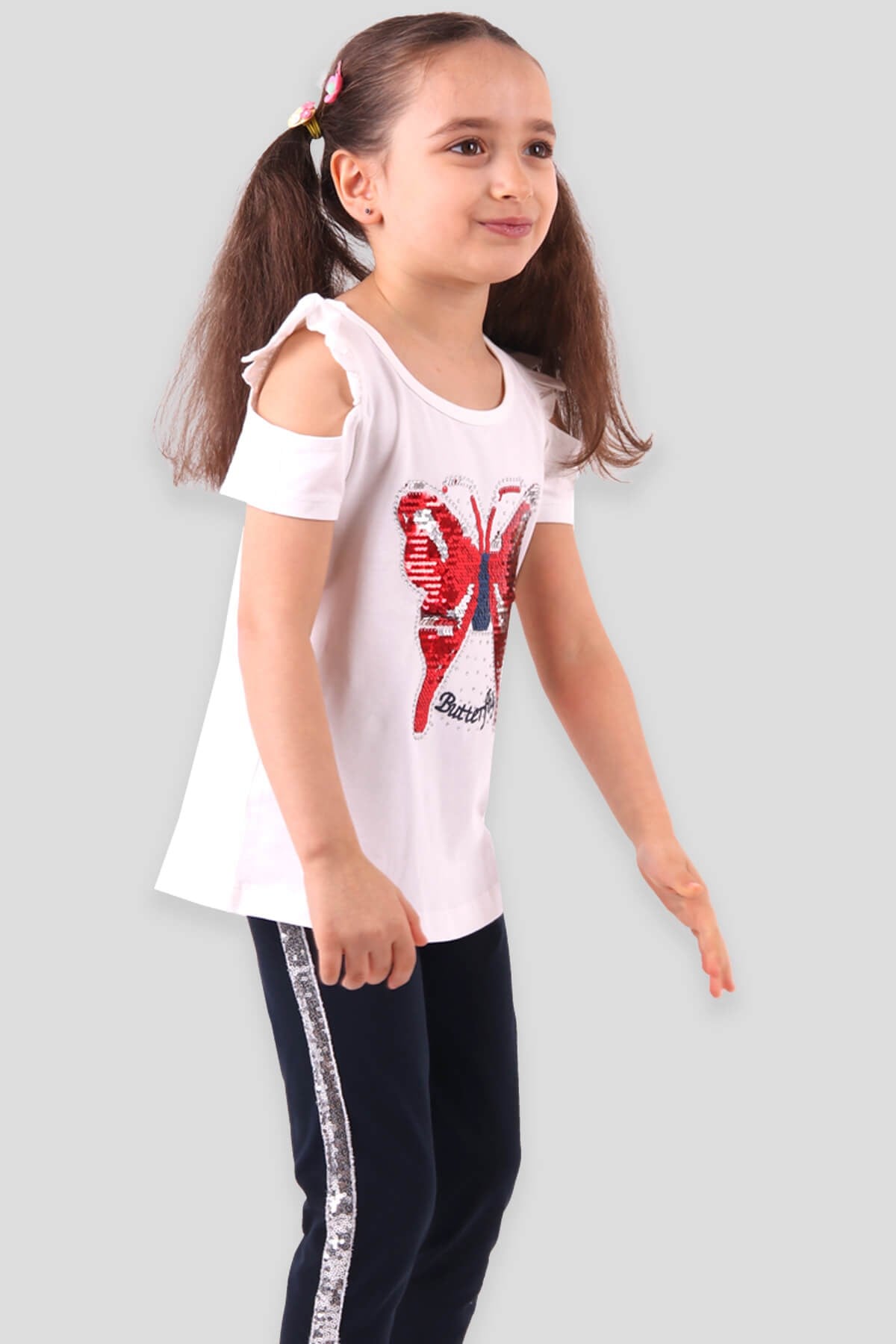 Breeze Kız Çocuk Taytlı Takım Kelebek Pullu Ekru (4-9 Yaş)