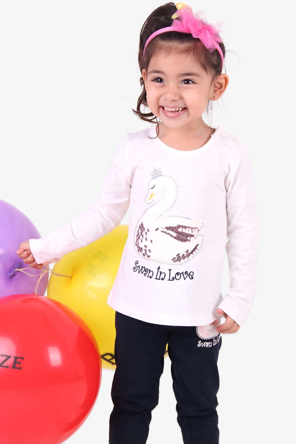 Breeze Kız Çocuk Taytlı Takım Kuğulu Pullu Ekru (1.5 Yaş)