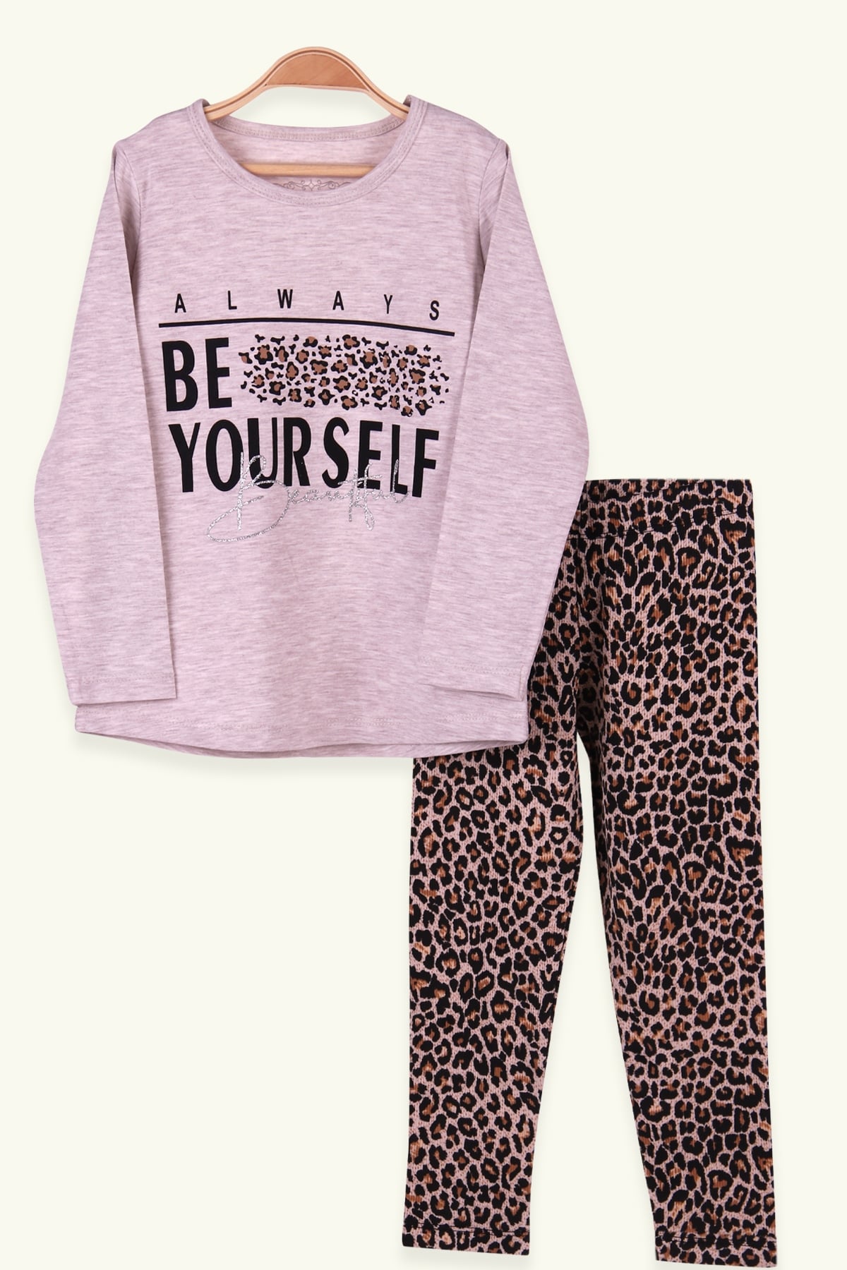 Breeze Kız Çocuk Taytlı Takım Leopar Desenli Bej (3-8 Yaş)
