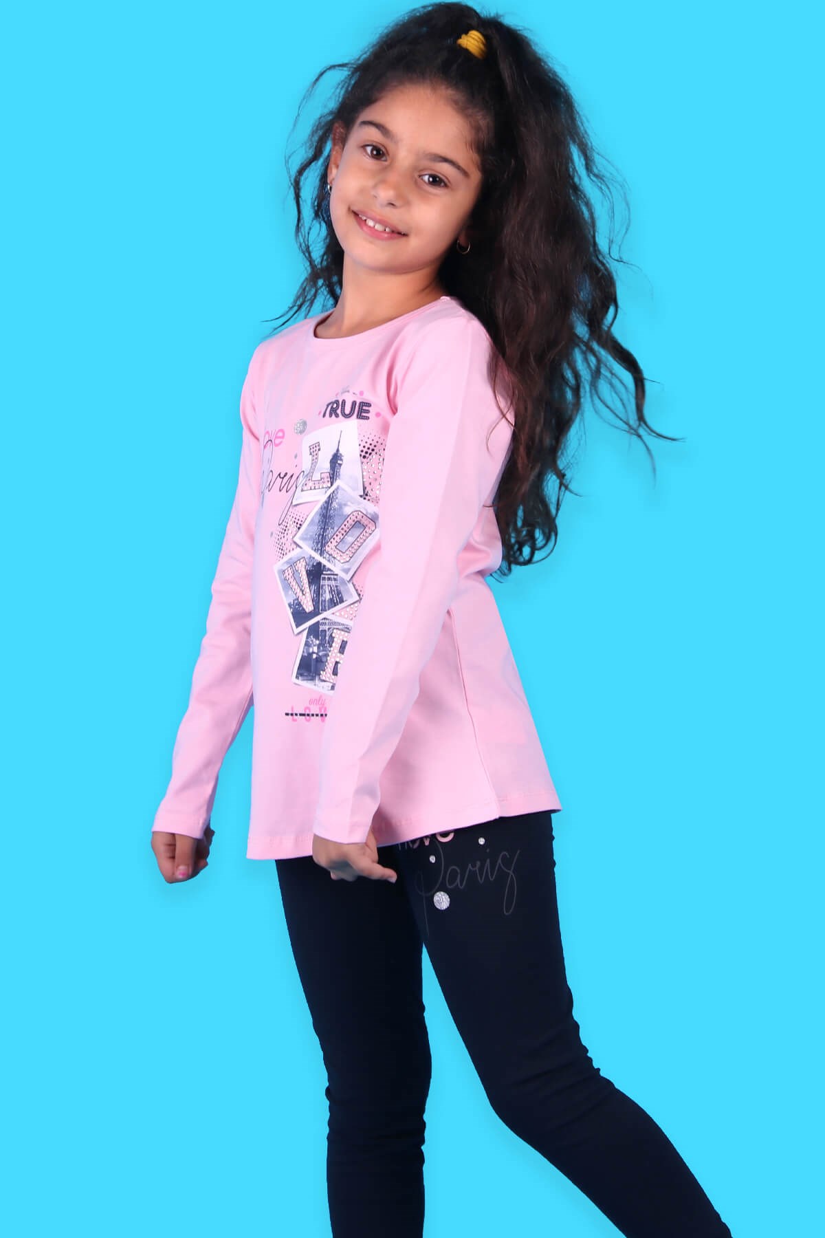 Breeze Kız Çocuk Taytlı Takım Love Baskılı Taşlı Pudra (6-10 Yaş)