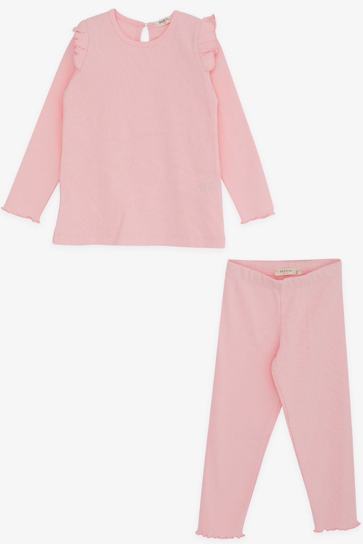 Breeze Kız Çocuk Taytlı Takım Omuzu Fırfırlı Pembe (2-6 Yaş)