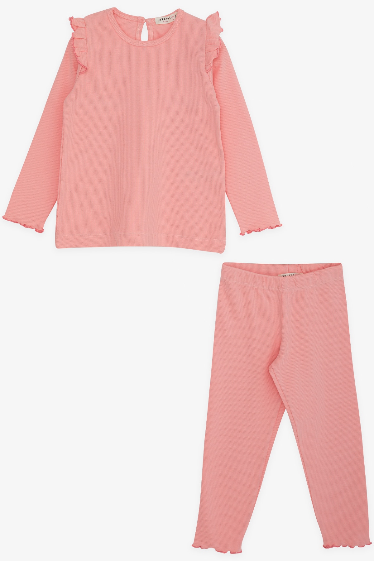Breeze Kız Çocuk Taytlı Takım Omuzu Fırfırlı Pembe (2-6 Yaş)