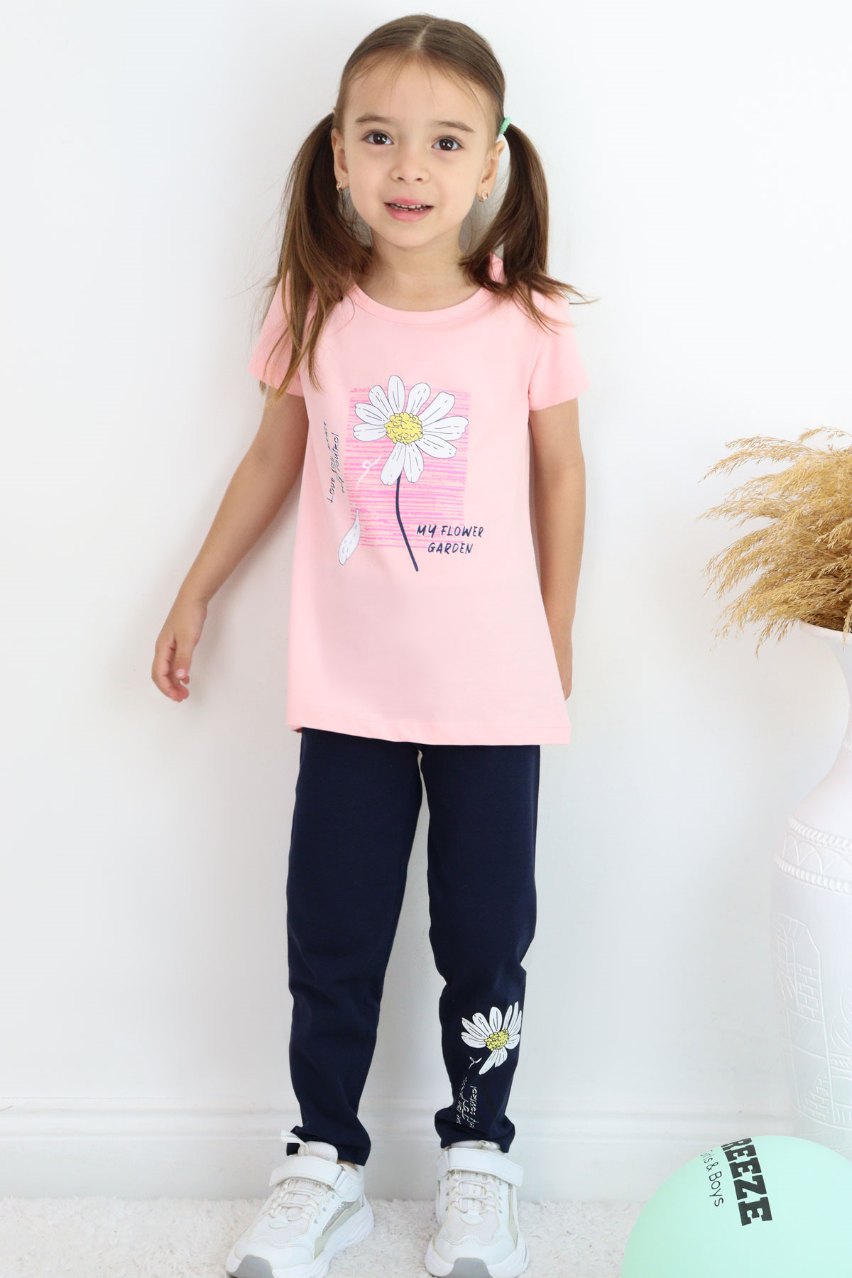 Breeze Kız Çocuk Taytlı Takım Papatya Baskılı Pembe (4-9 Yaş)