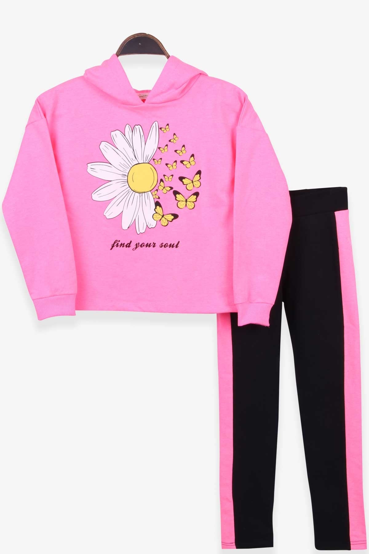Breeze Kız Çocuk Taytlı Takım Papatya Baskılı Neon Pembe (8-12 Yaş)