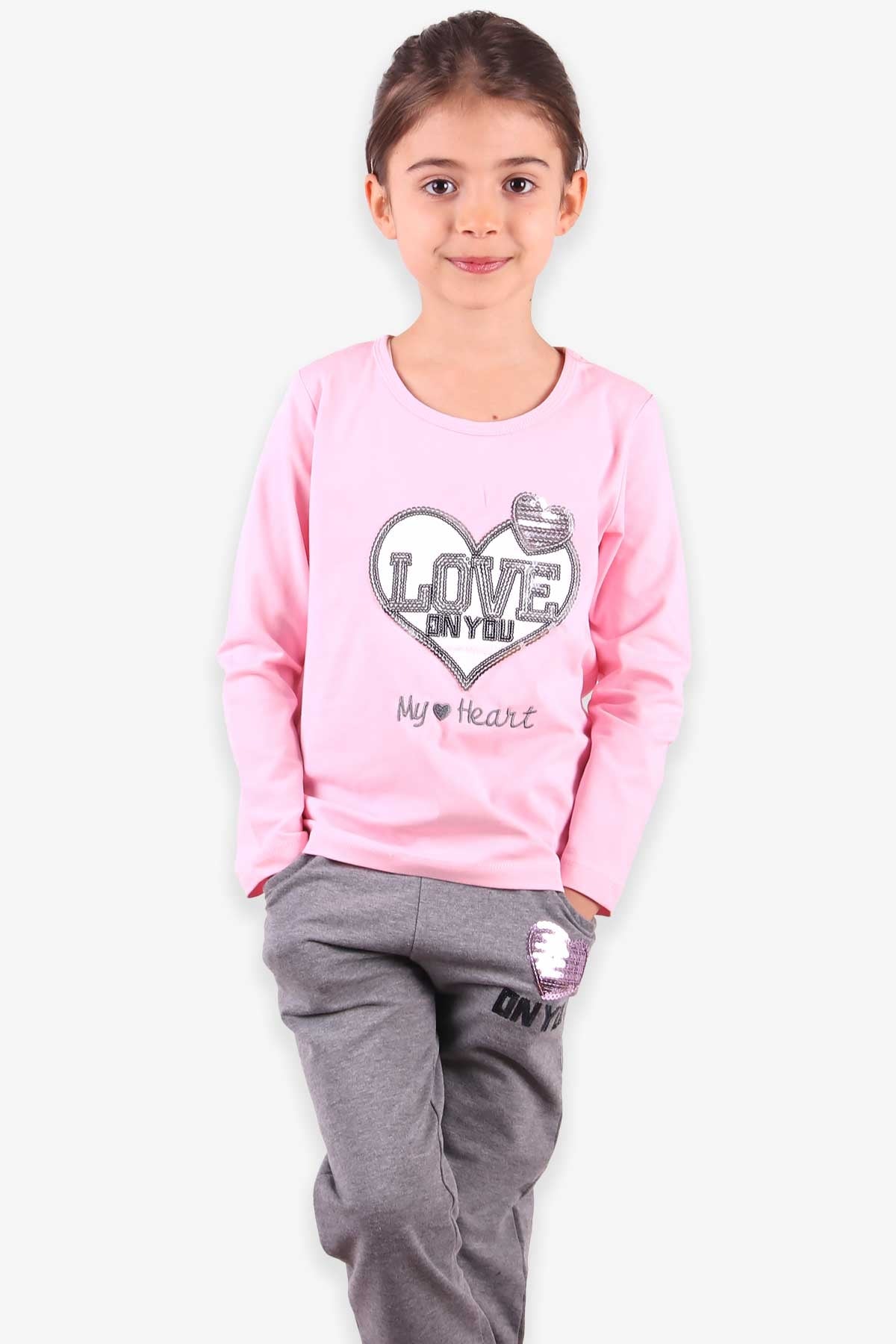 Breeze Kız Çocuk Taytlı Takım Pul İşlemeli Pembe(3 Yaş)
