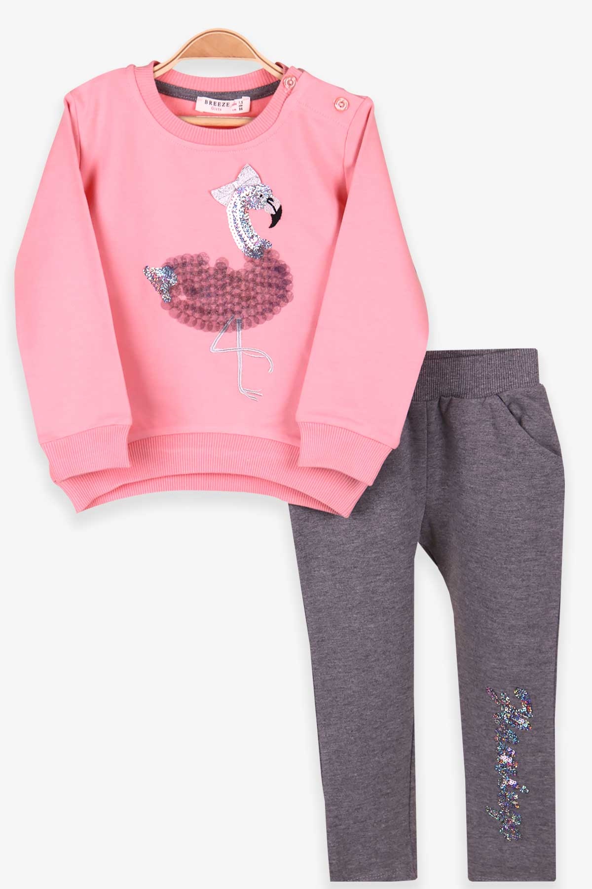 Breeze Kız Çocuk Taytlı Takım Pullu Flamingolu Somon (1.5-5 Yaş)