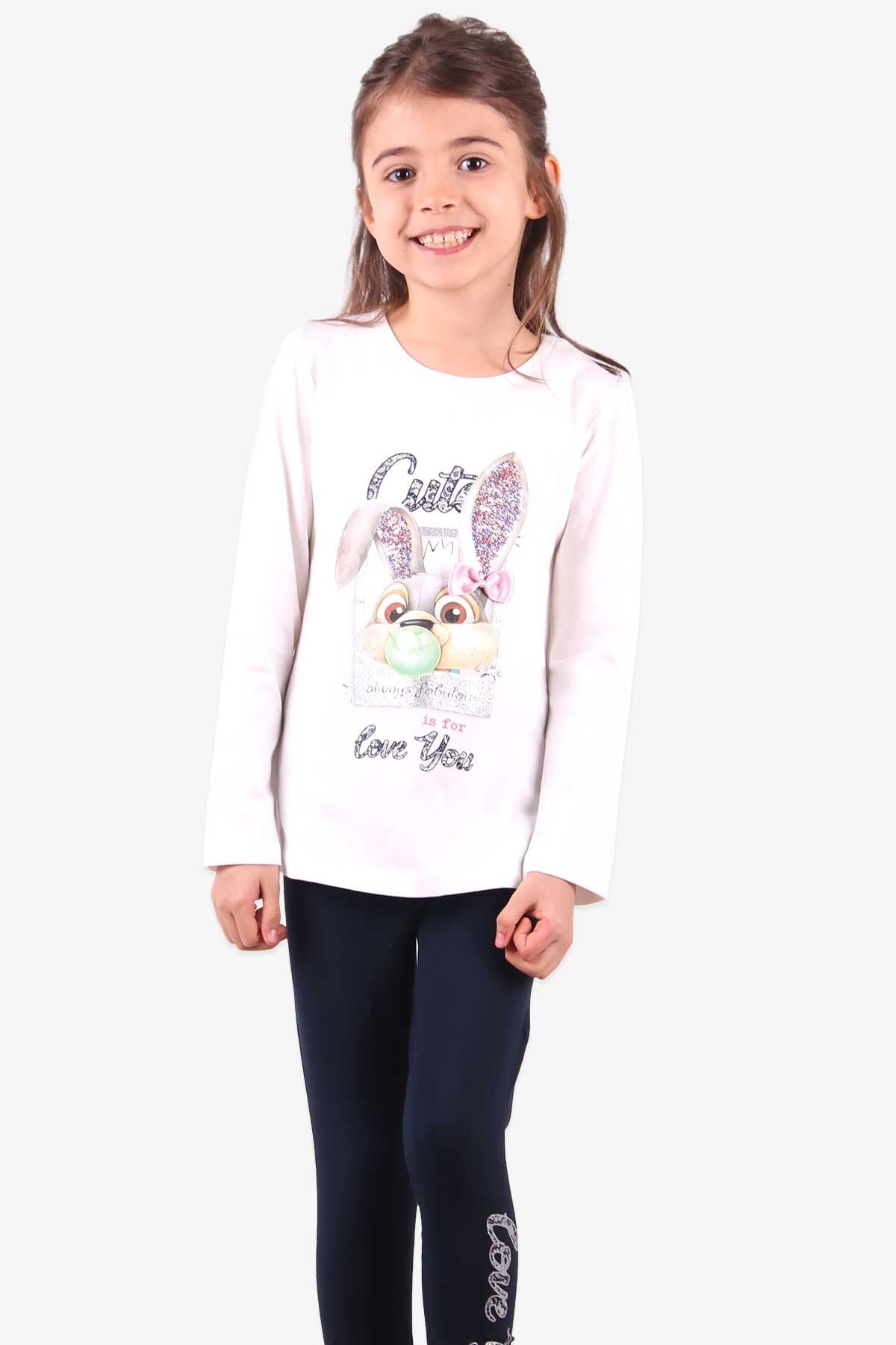 Breeze Kız Çocuk Taytlı Takım Pullu Tavşanlı Ekru (3 Yaş)