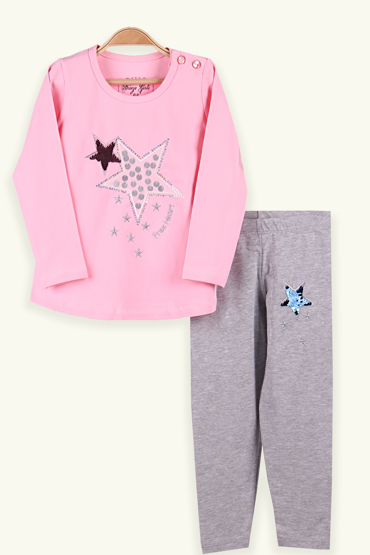 Breeze Kız Çocuk Taytlı Takım Pullu Yıldızlı Pembe (2-6 Yaş)