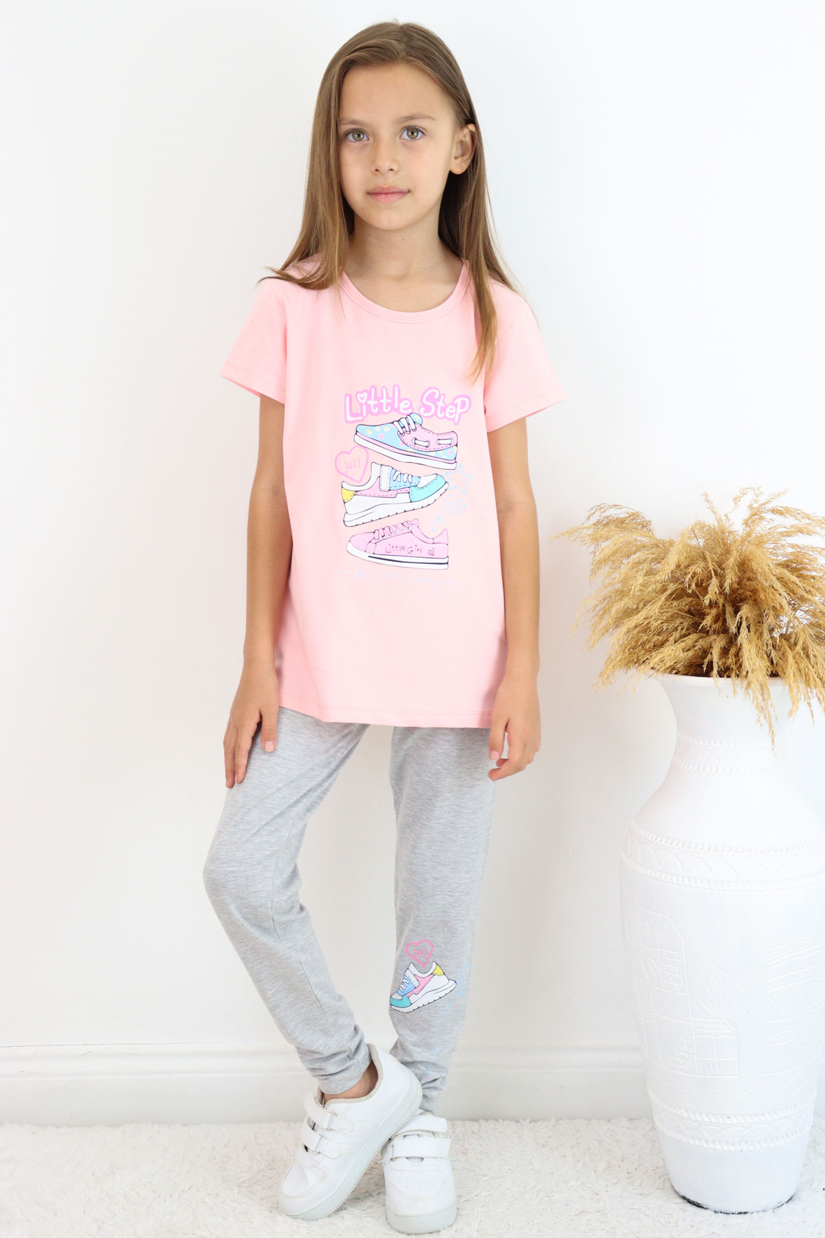 Breeze Kız Çocuk Taytlı Takım Renkli Ayakkabı Baskılı Pembe (5-10 Yaş)