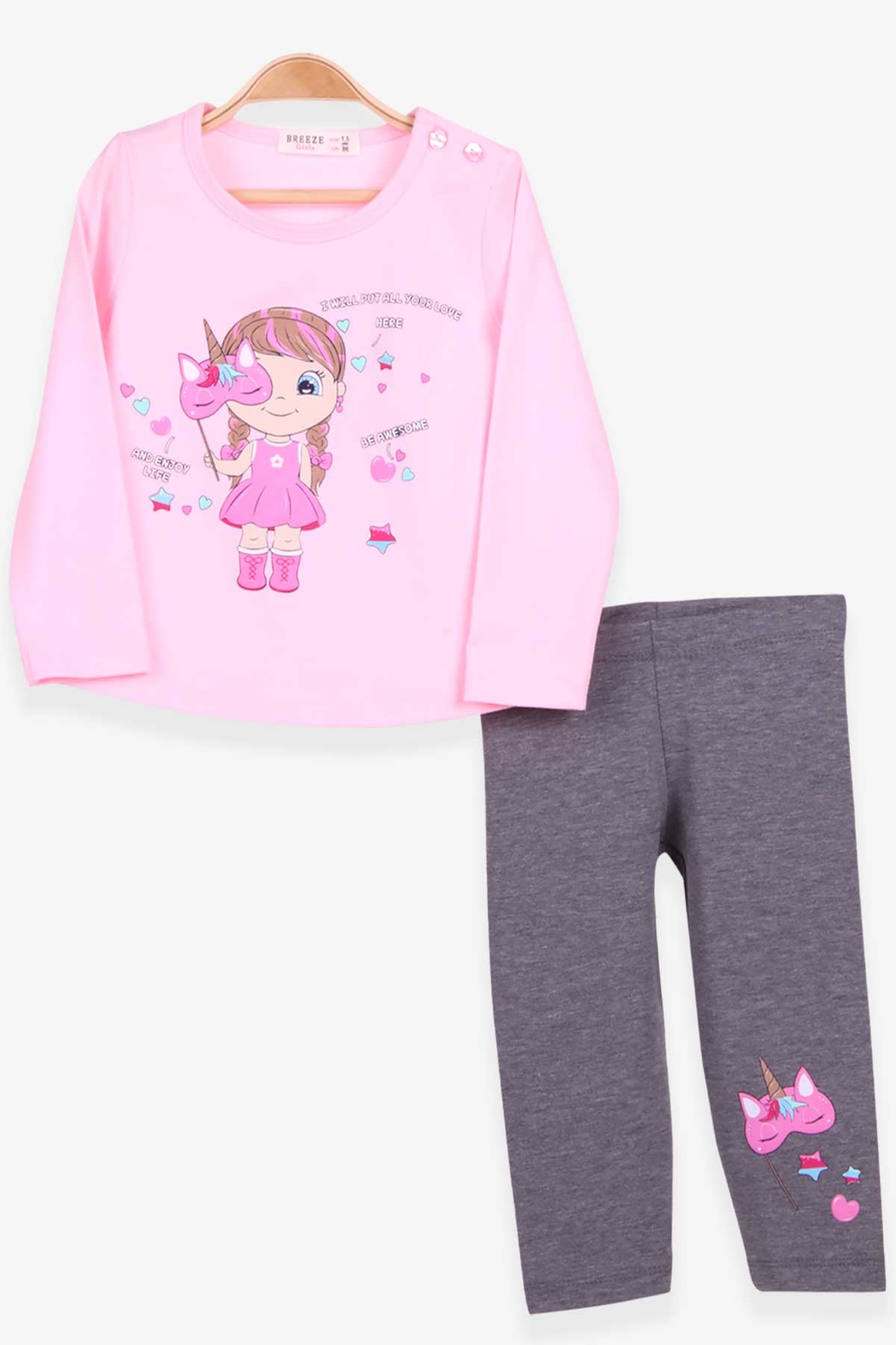 Breeze Kız Çocuk Taytlı Takım Unicorn Maskeli Kız Pudra (1.5-5 Yaş)