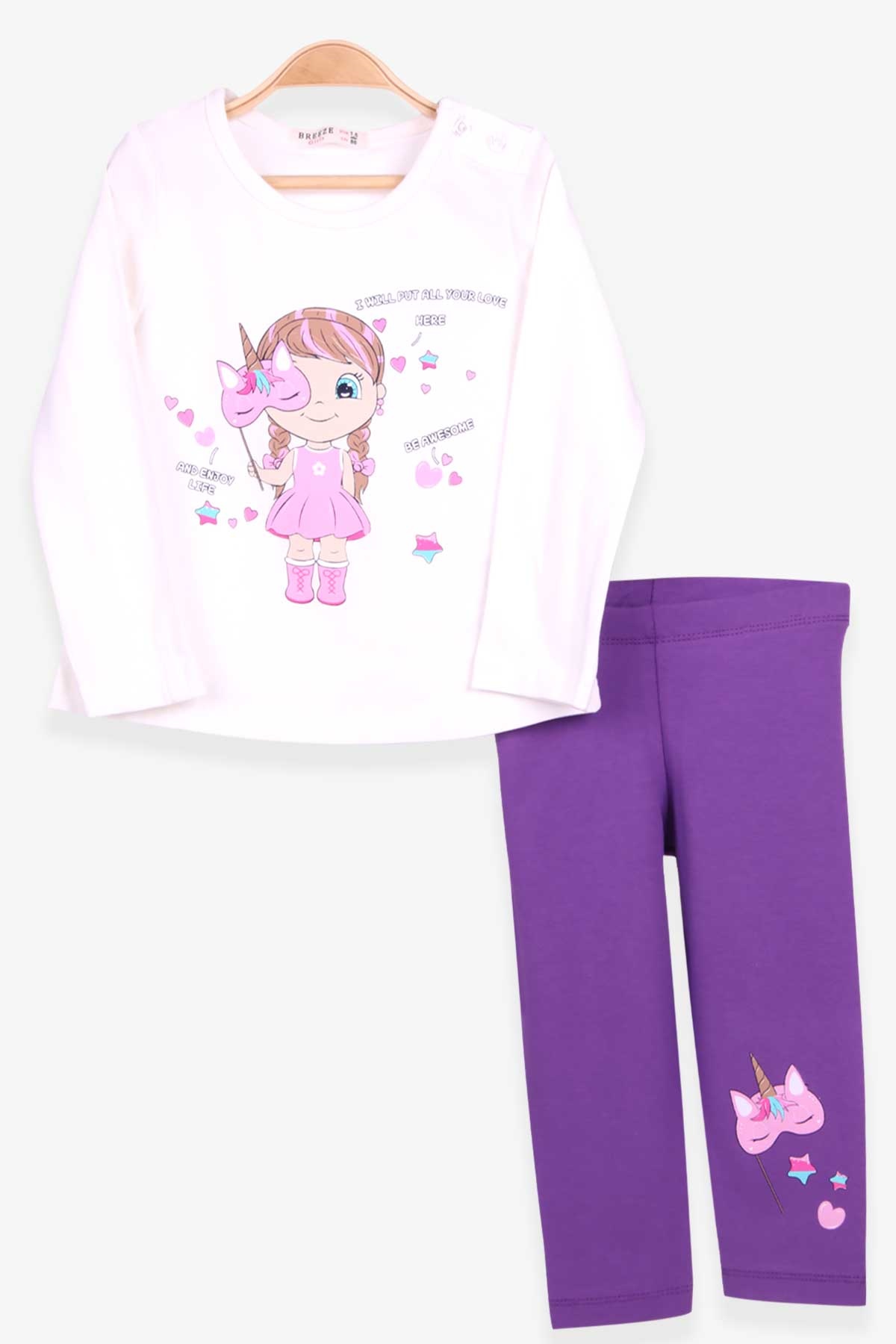 Breeze Kız Çocuk Taytlı Takım Unicorn Maskeli Kız Ekru (1.5-5 Yaş)