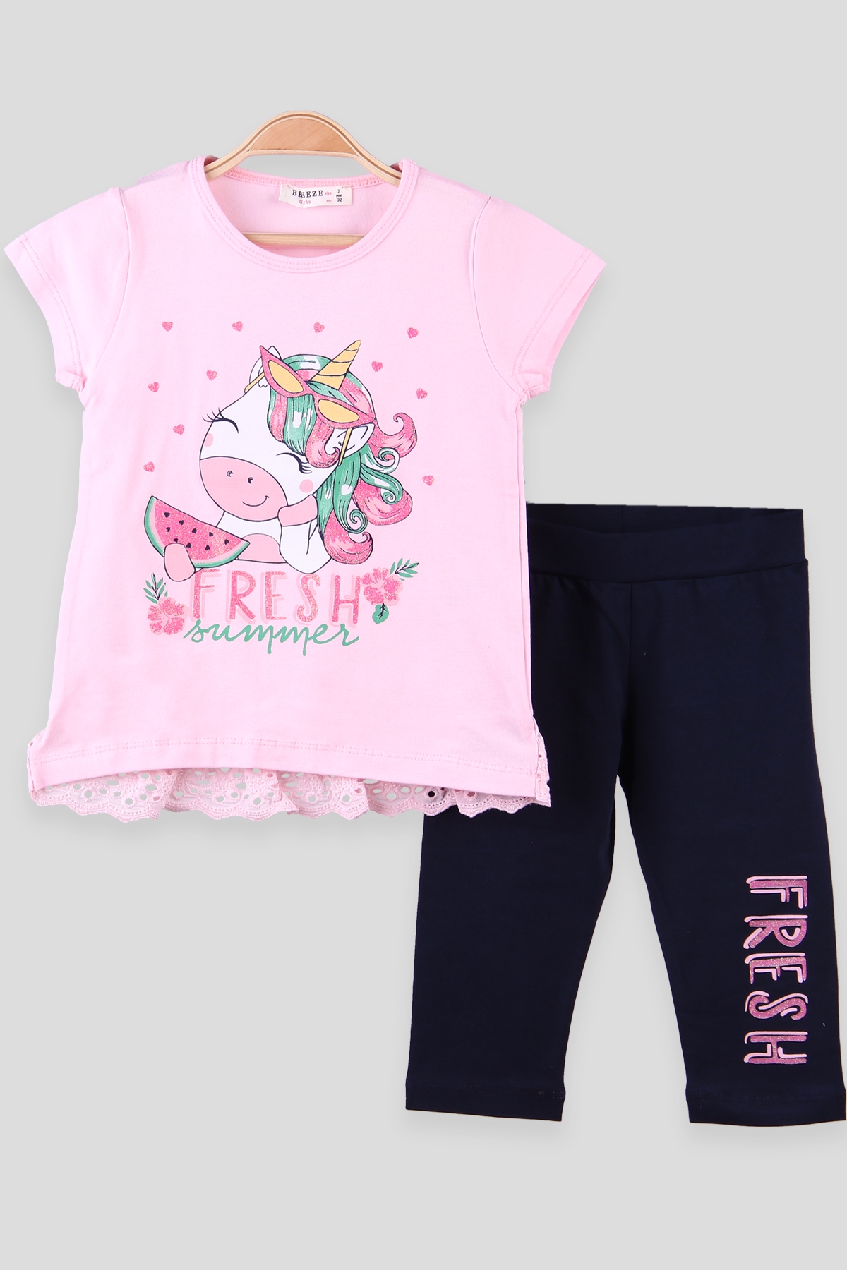 Breeze Kız Çocuk Taytlı Takım Unicorn Baskılı Pembe (2-6 Yaş)