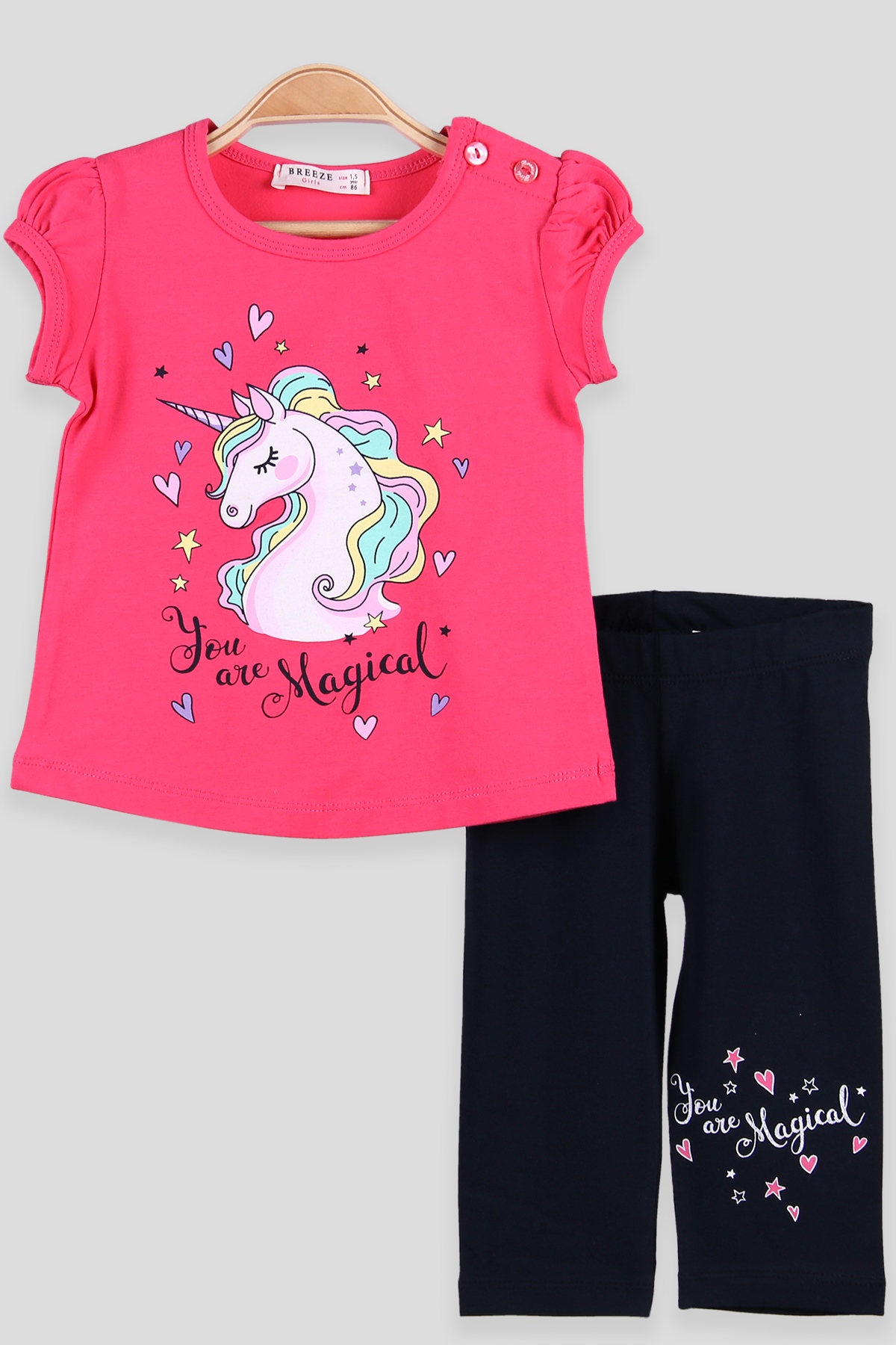 Breeze Kız Çocuk Taytlı Takım Unicorn Baskılı Narçiçeği (1.5-5 Yaş)