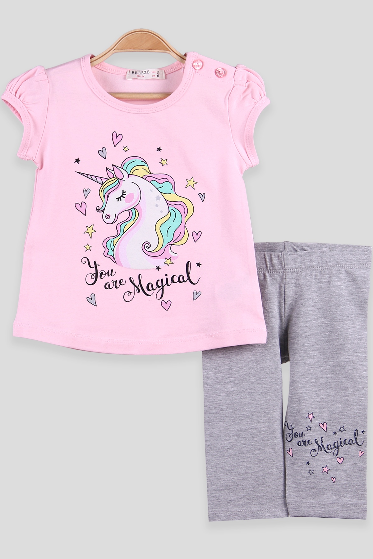 Breeze Kız Çocuk Taytlı Takım Unicorn Baskılı Pembe (1.5-5 Yaş)