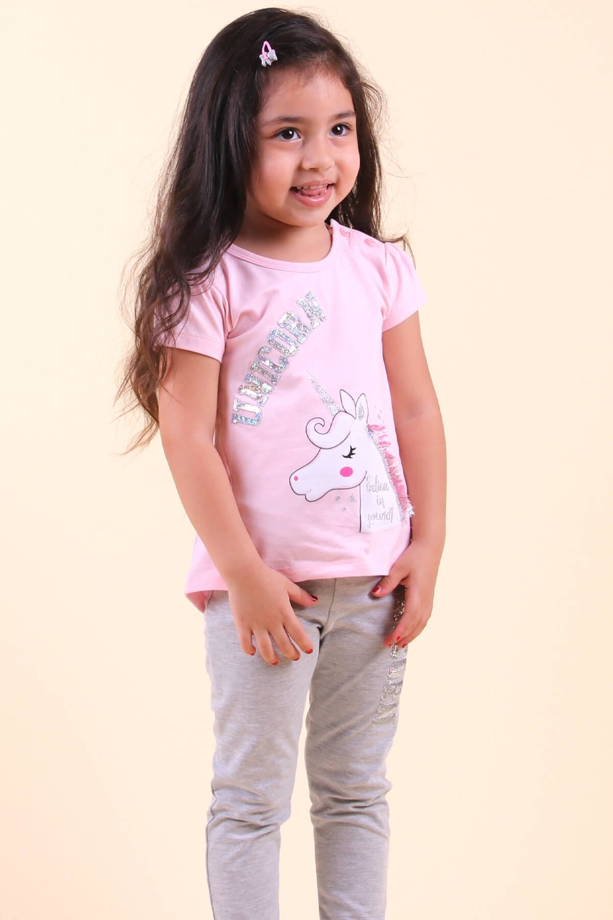 Breeze Kız Çocuk Taytlı Takım Unicornu Püsküllü Pullu  Pembe (2-6 Yaş)