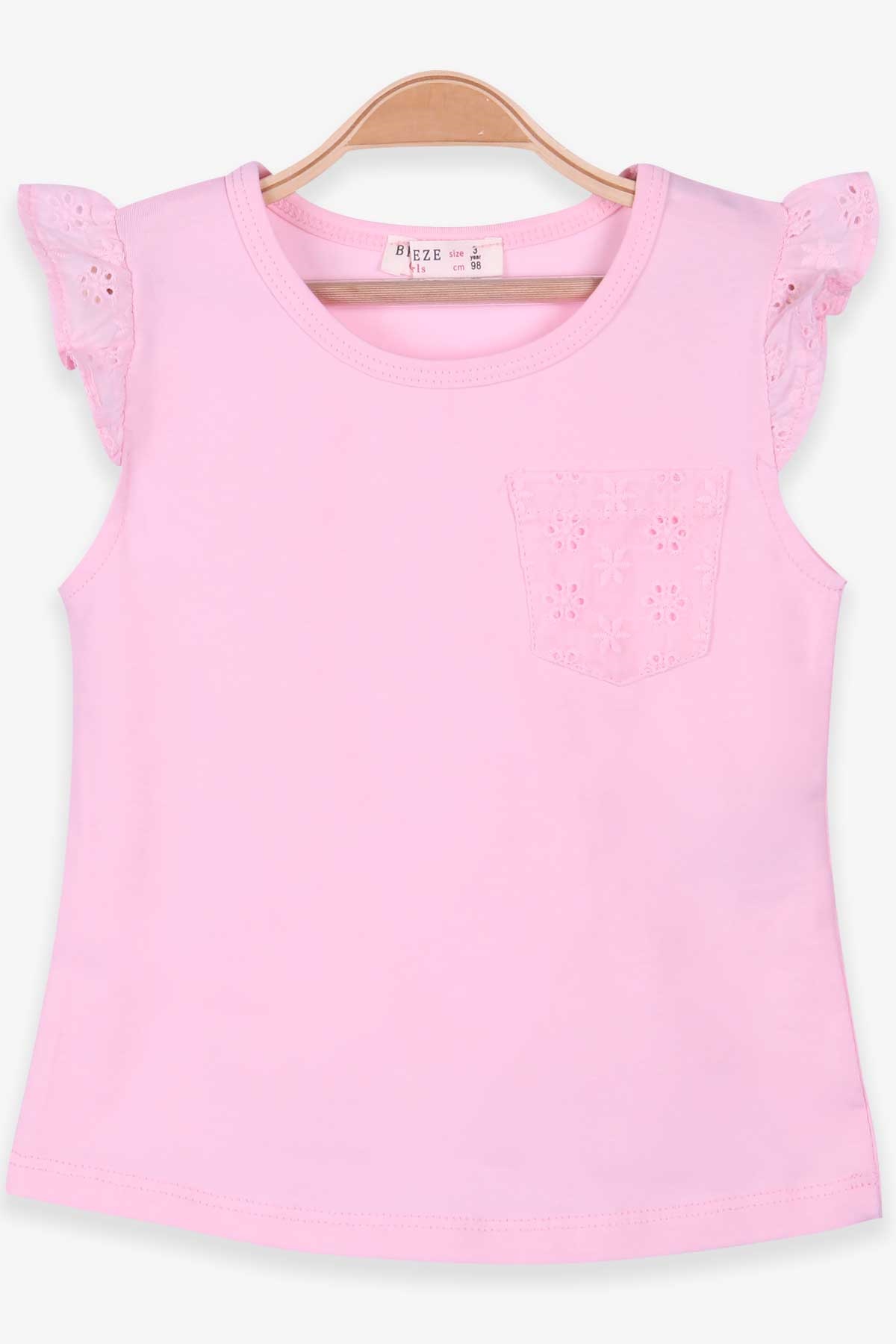 Breeze Kız Çocuk Tişört Basic Güpürlü Pudra (3-8 Yaş)