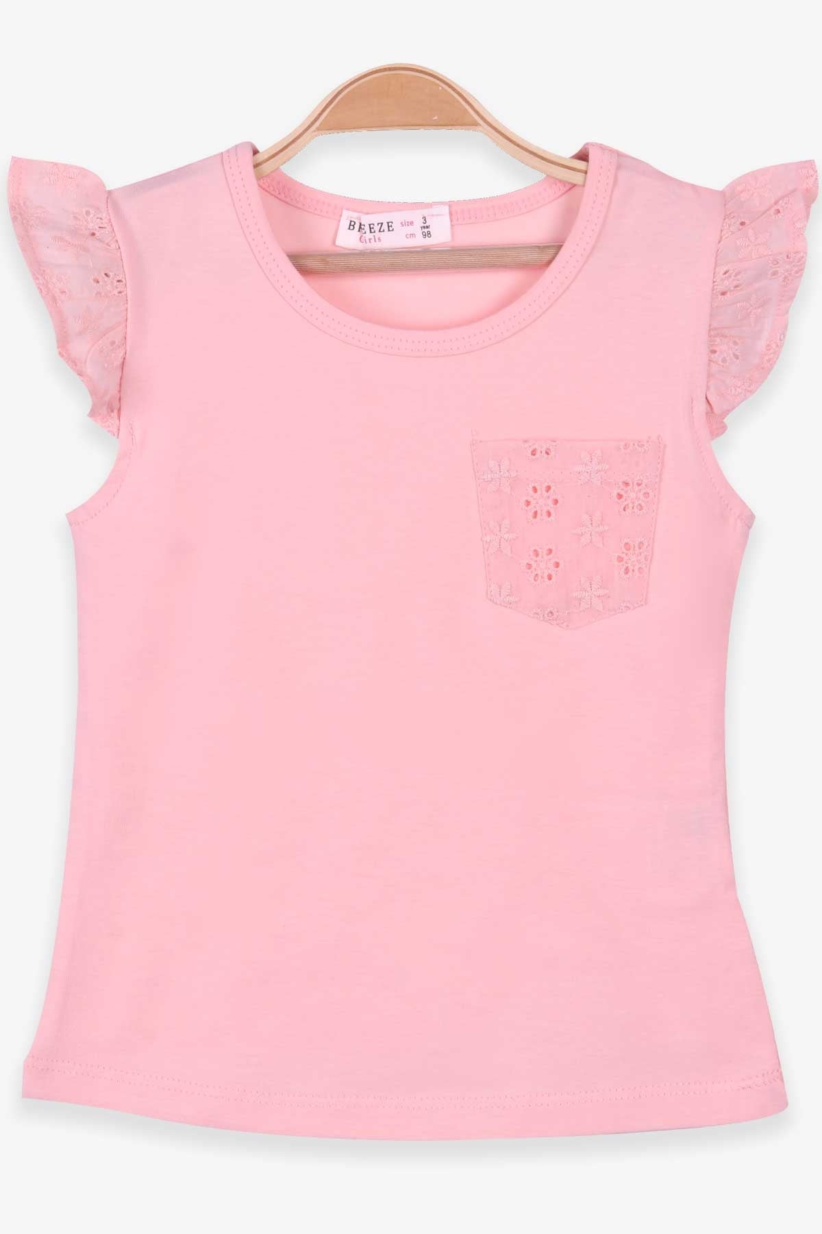 Breeze Kız Çocuk Tişört Basic Güpürlü Somon (3-8 Yaş)