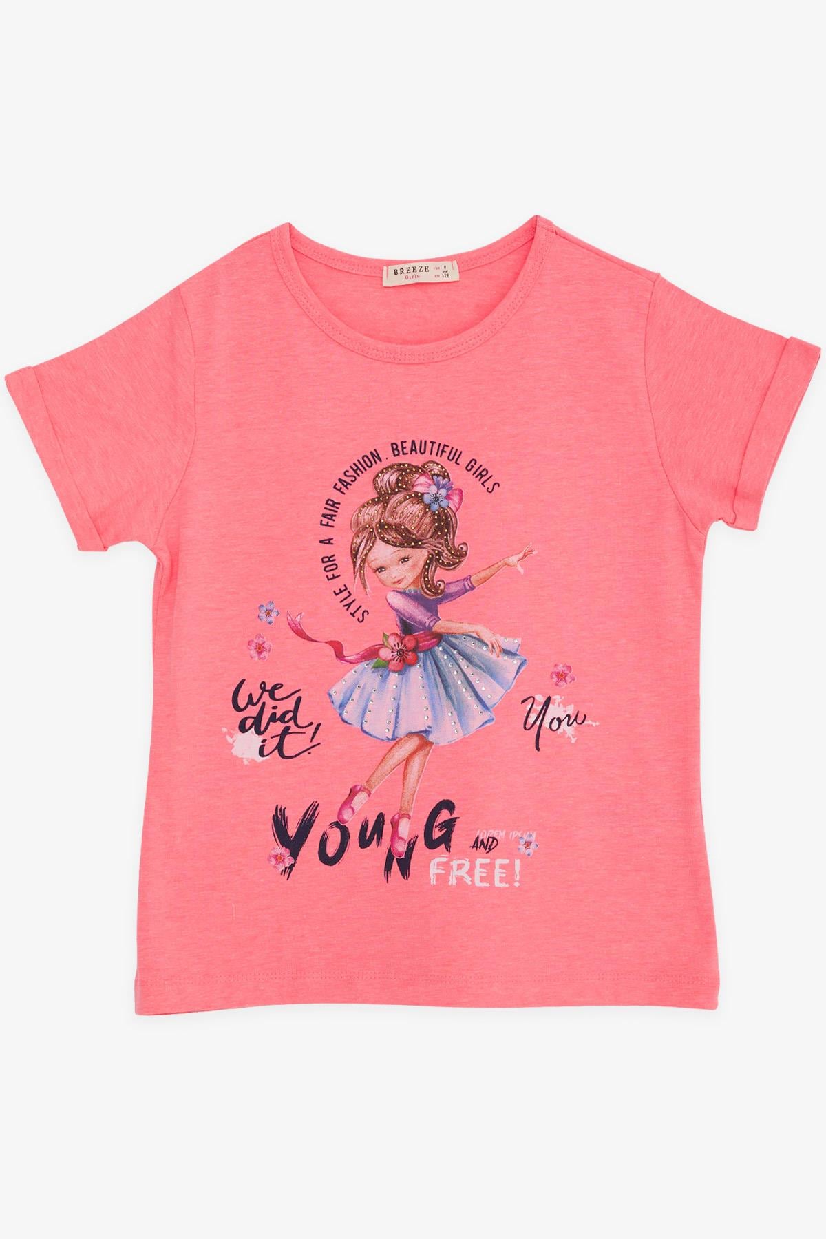 Breeze Kız Çocuk Tişört Baskılı Neon Pembe (5-9 Yaş)