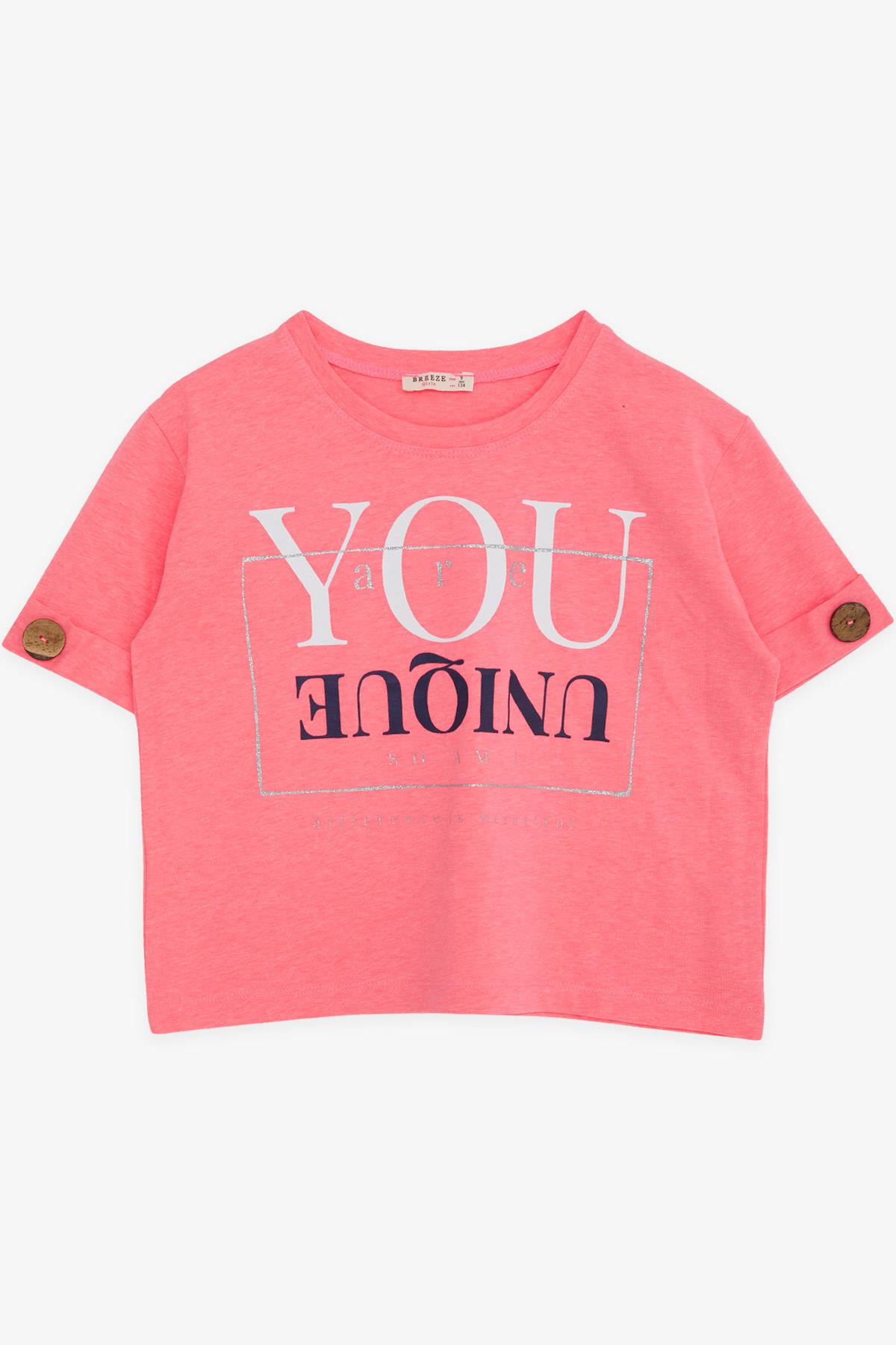 Breeze Kız Çocuk Tişört Baskılı Neon Pembe (9-16 Yaş)