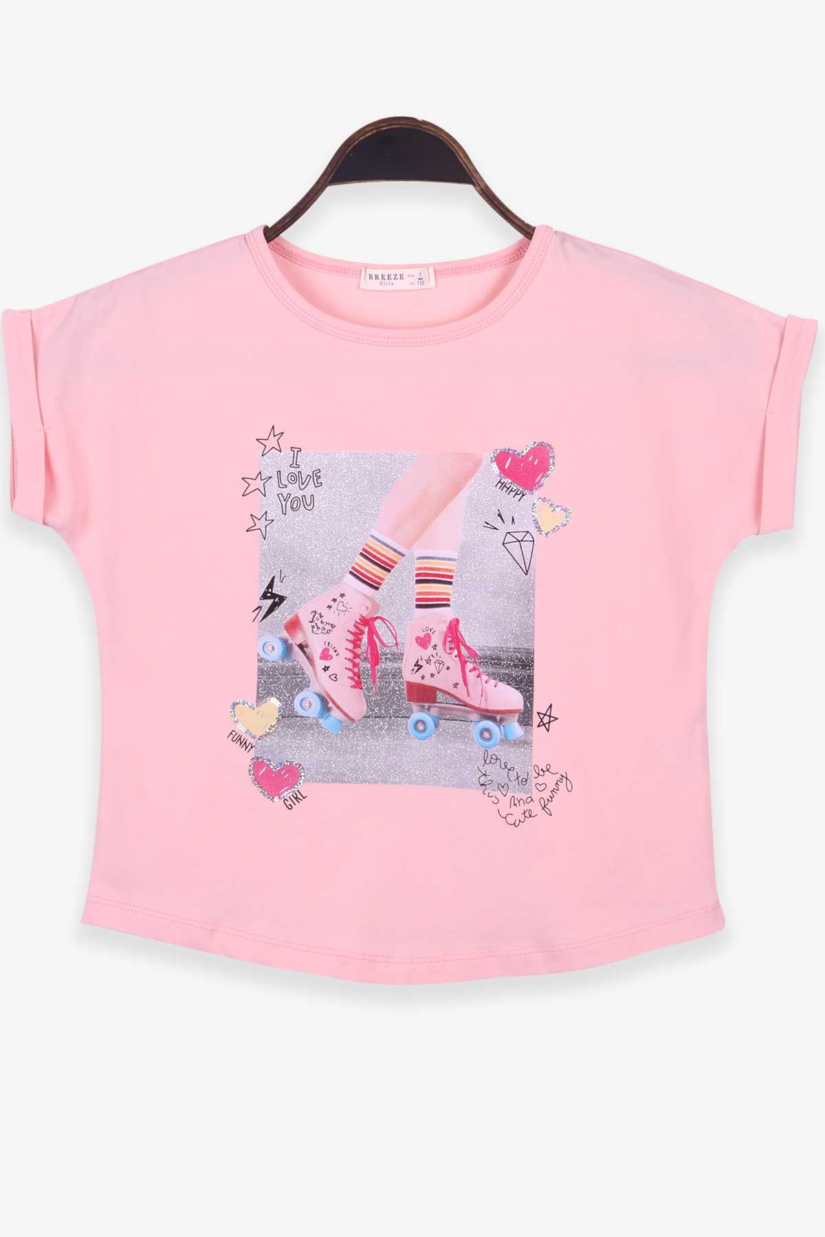 Breeze Kız Çocuk Tişört Baskılı Reglan Kol Somon (7-12 Yaş)