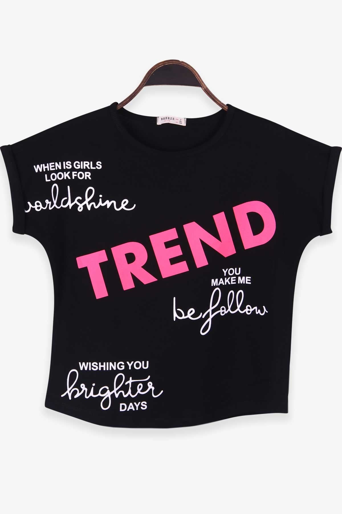 Breeze Kız Çocuk Tişört Baskılı Reglan Kol Siyah (9-14 Yaş)