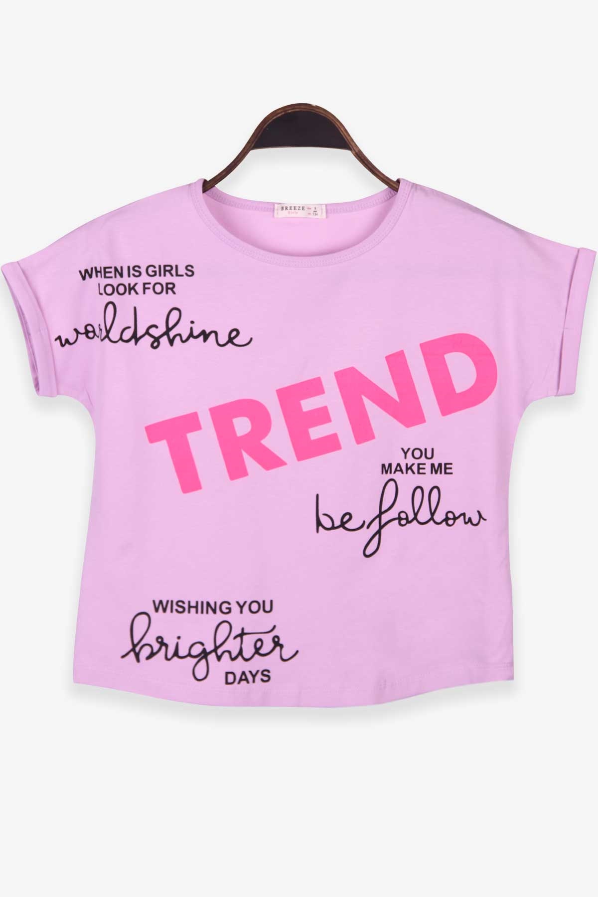 Breeze Kız Çocuk Tişört Baskılı Reglan Kol Eflatun (9-14 Yaş)
