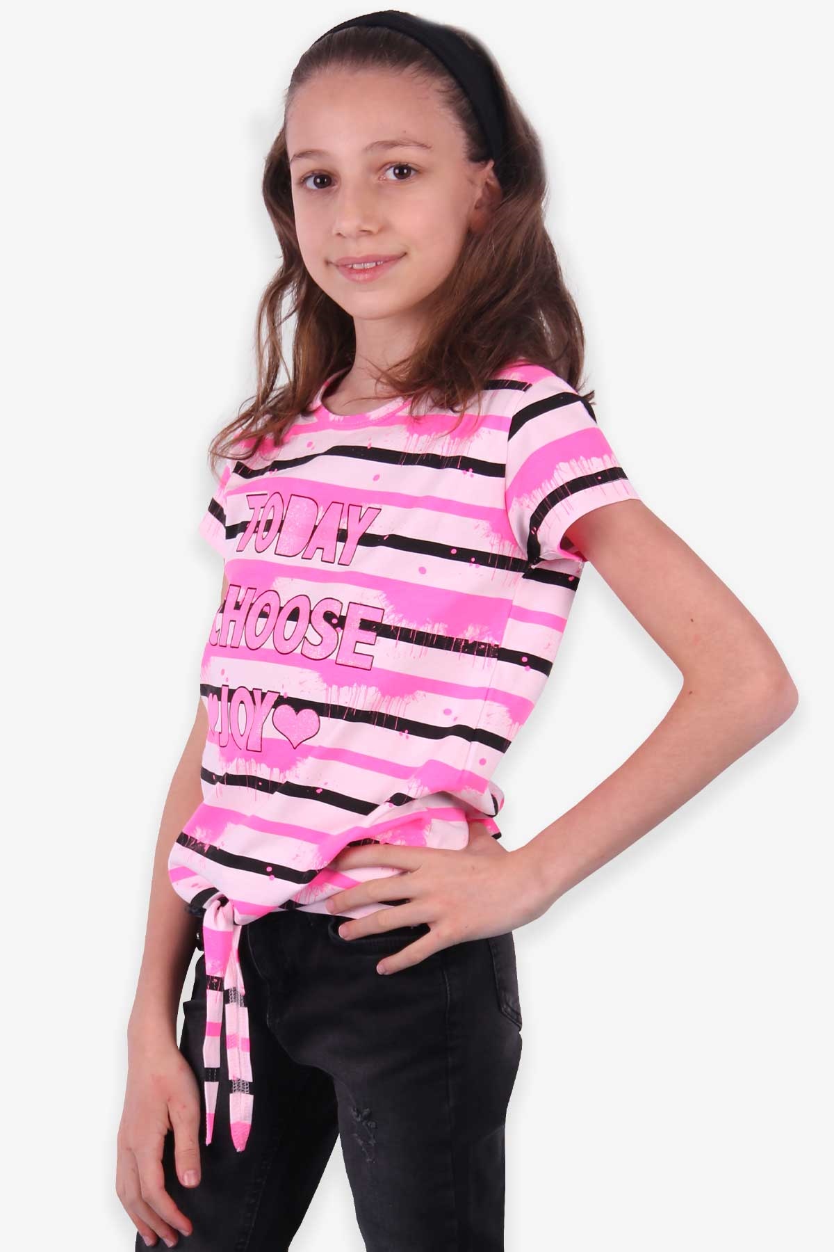 Breeze Kız Çocuk Tişört Baskılı Simli Neon Pembe (2-14 Yaş)