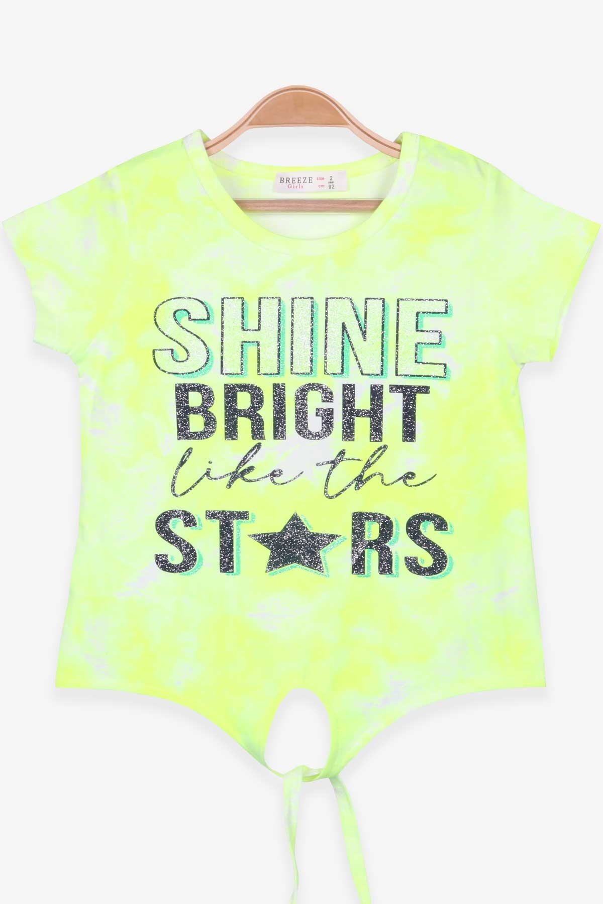Breeze Kız Çocuk Tişört Batik Desenli Baskılı Neon Yeşil (2-14 Yaş)