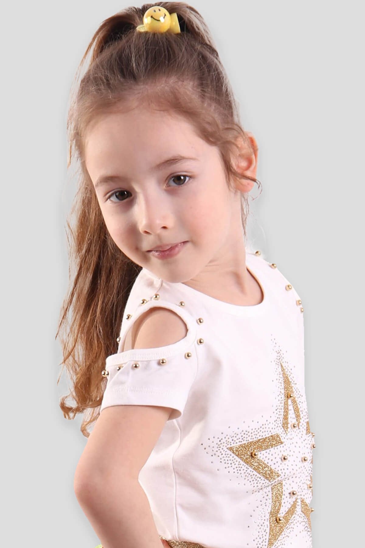 Breeze Kız Çocuk Tişört Boncuklu Ekru-Sarı (6-12 Yaş)