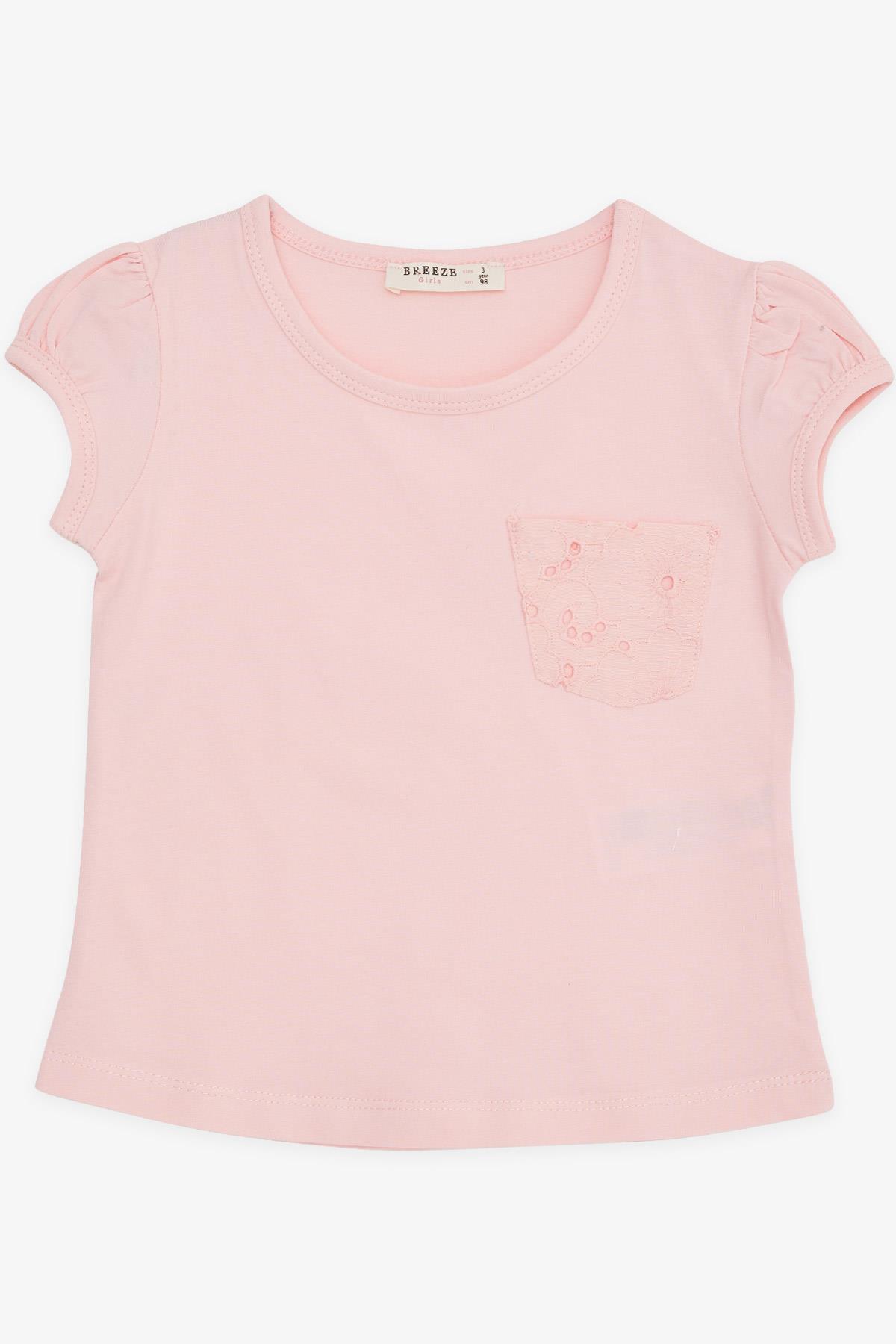 Breeze Kız Çocuk Tişört Cepli Güpürlü Pembe (3-7 Yaş)