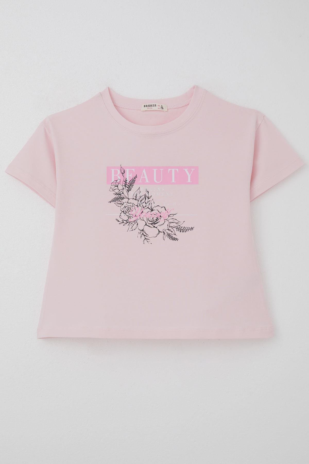 Breeze Kız Çocuk Tişört Çiçek Baskılı Pembe (8-14 Yaş)