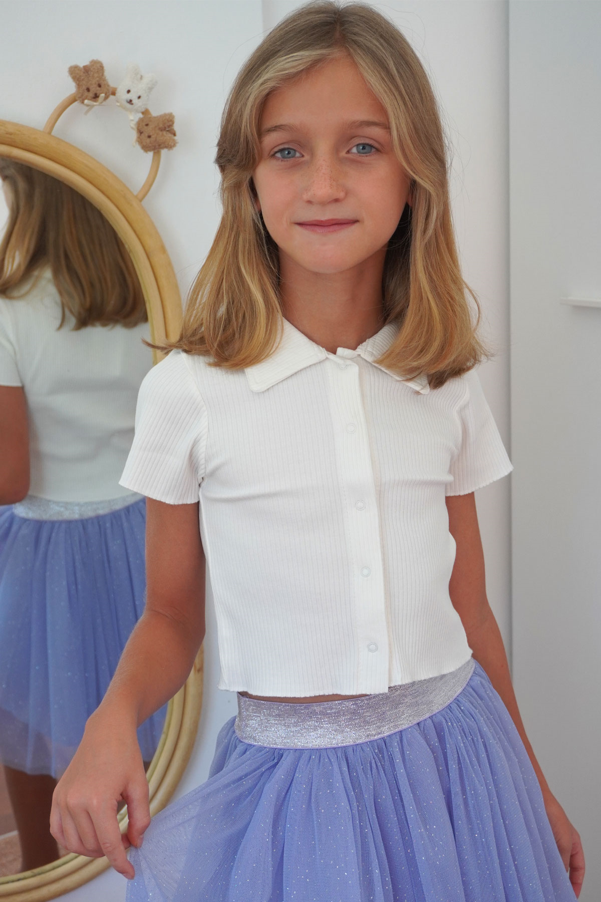Breeze Kız Çocuk Tişört Crop Çıtçıtlı Fitilli Ekru (9-14 Yaş)