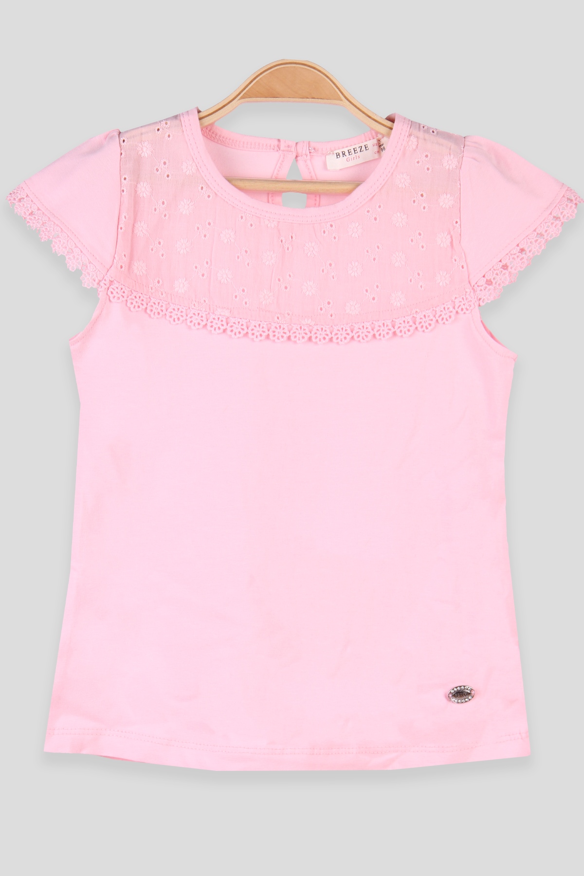 Breeze Kız Çocuk Tişört Dantelli  Pembe (3-8 Yaş)