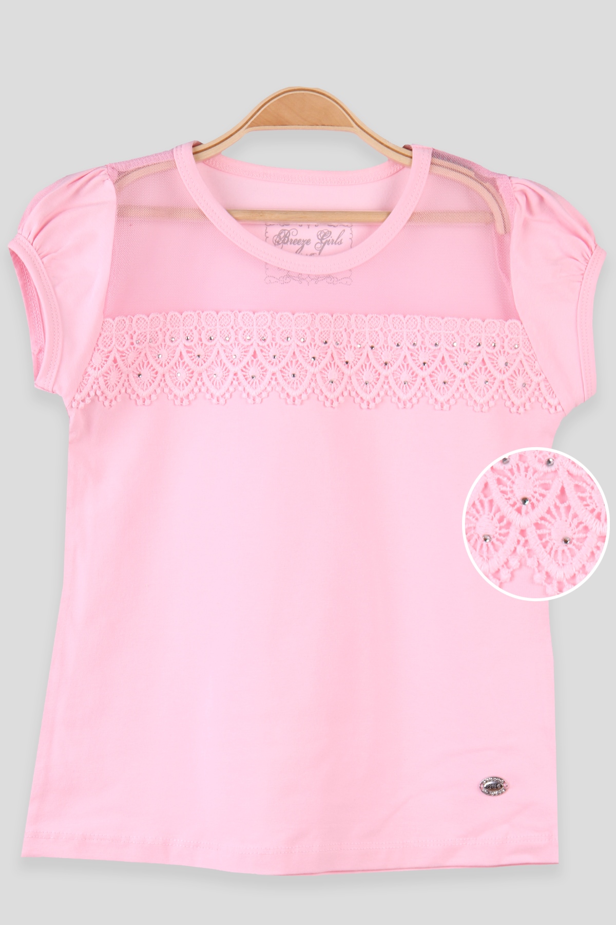 Breeze Kız Çocuk Tişört Dantelli Pembe (6-12 Yaş)
