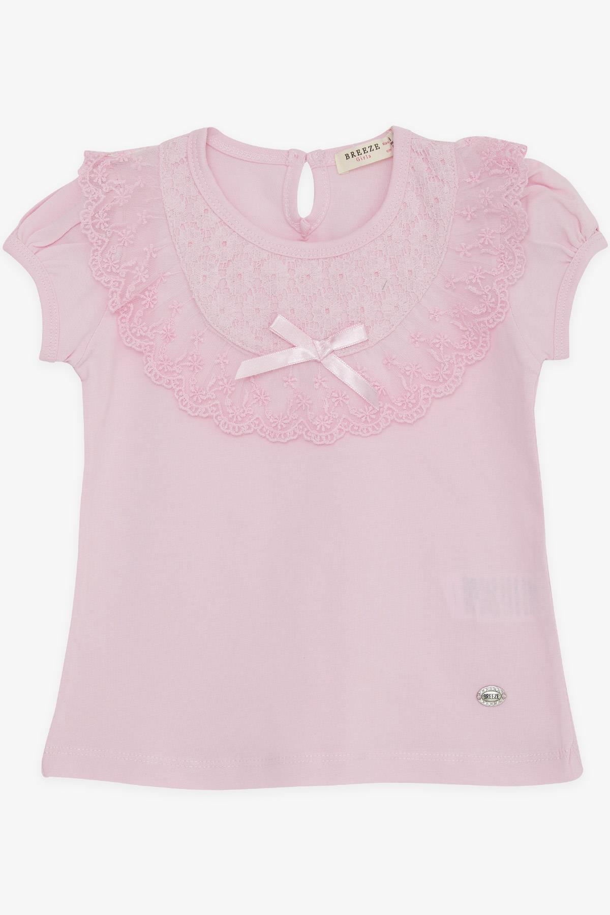 Breeze Kız Çocuk Tişört Dantelli Pudra (1.5-5 Yaş)