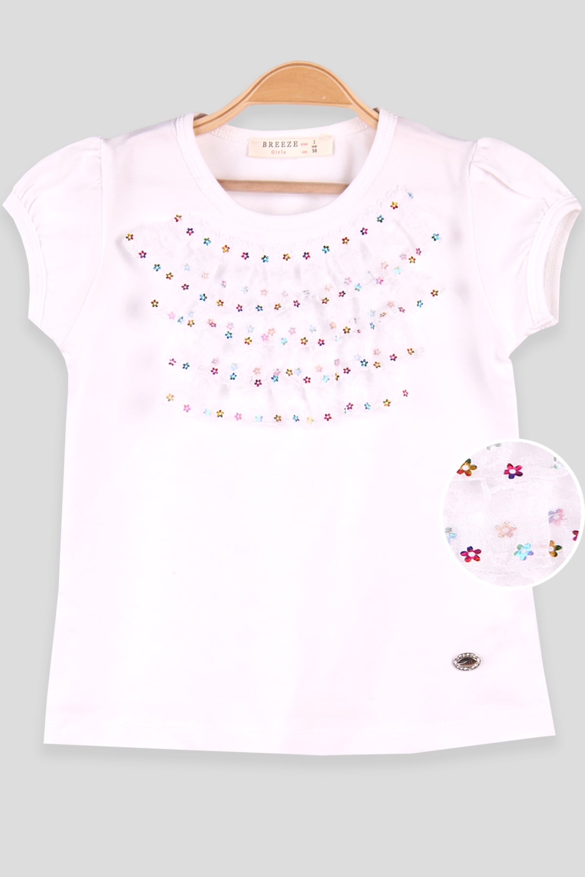 Breeze Kız Çocuk Tişört Fırfırlı Pullu Beyaz (3-8 Yaş)