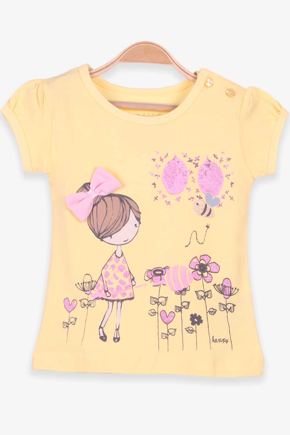 Breeze Kız Çocuk Tişört Fiyonklu Baskılı Sarı (1.5-5 Yaş)