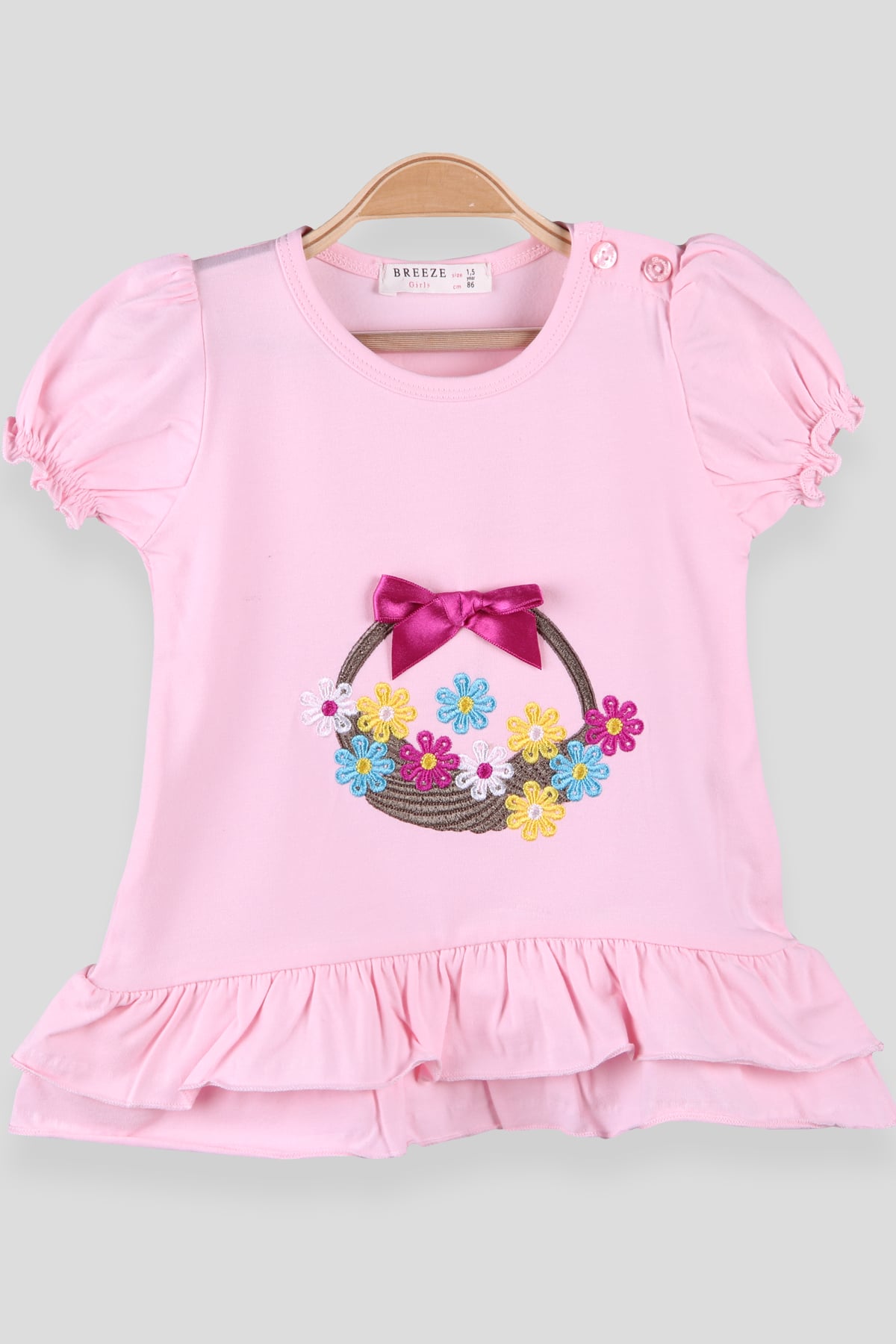 Breeze Kız Çocuk Tişört Fiyonklu Pembe (1.5-5 Yaş)