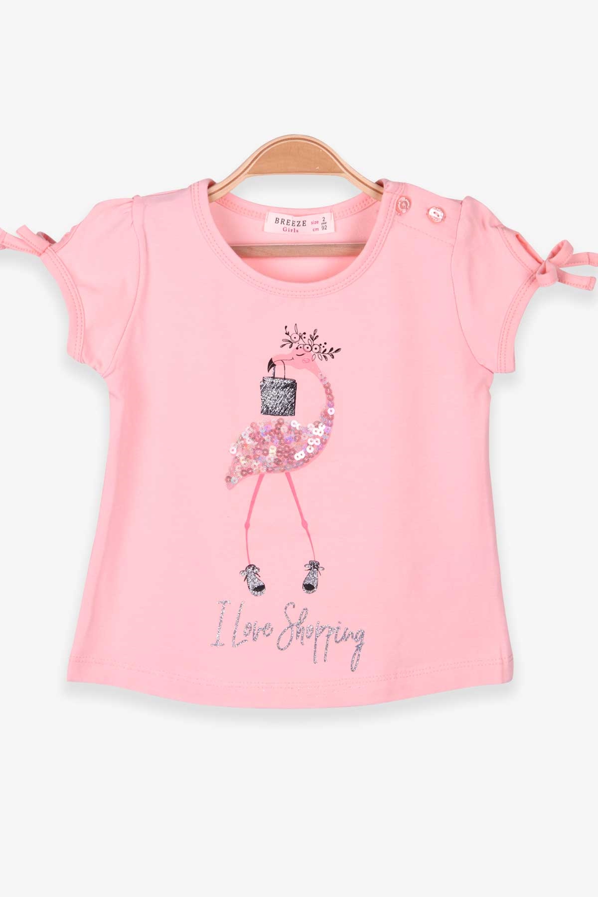 Breeze Kız Çocuk Tişört Flamingo Baskılı Pullu Nakışlı Somon (2-6 Yaş)