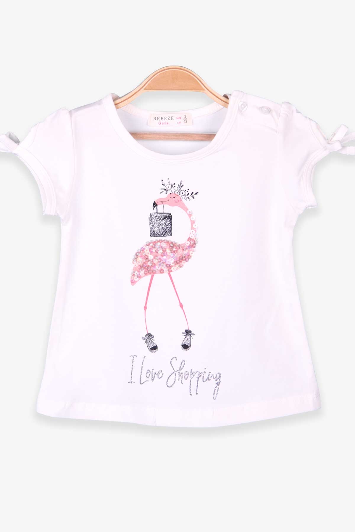 Breeze Kız Çocuk Tişört Flamingo Baskılı Pullu Nakışlı Ekru (2-6 Yaş)