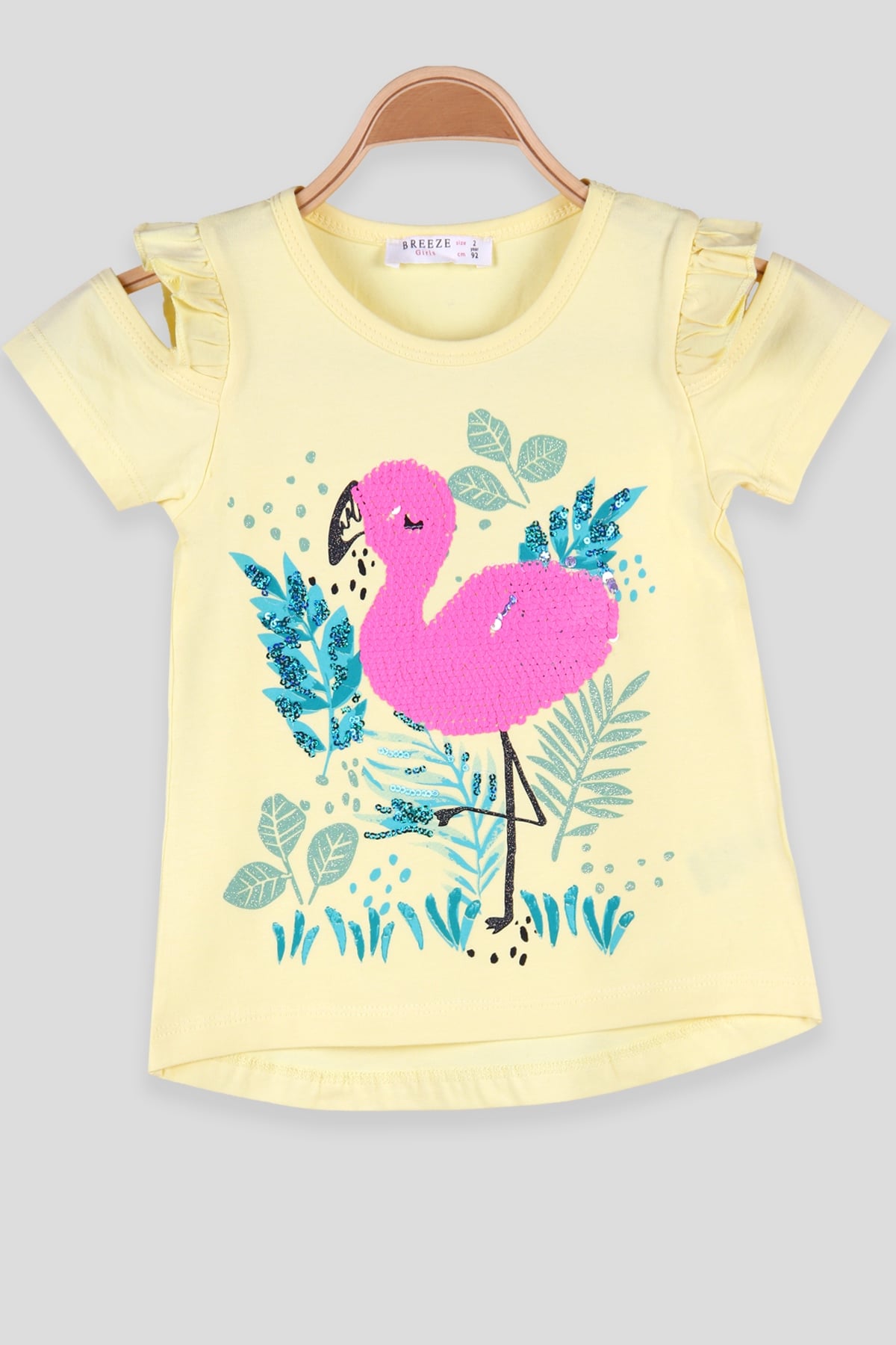 Breeze Kız Çocuk Tişört Flamingosu Pullu Sarı (2-6 Yaş)