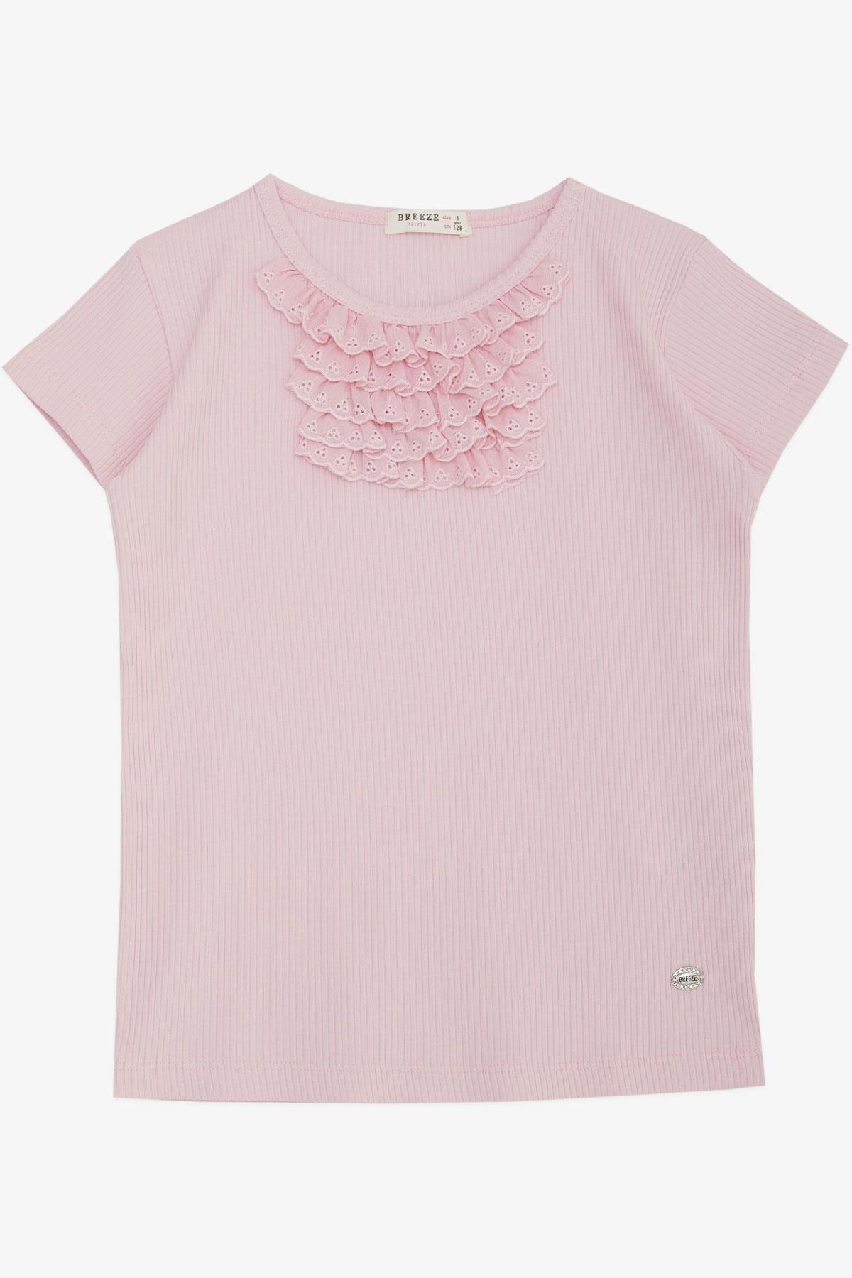 Breeze Kız Çocuk Tişört Güpürlü Fitilli Pembe (4-8 Yaş)
