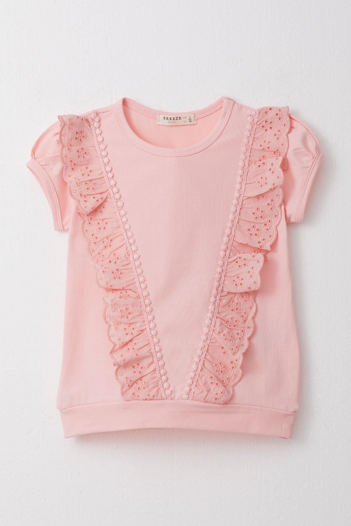 Breeze Kız Çocuk Tişört Güpürlü Pembe (1.5-5 Yaş)
