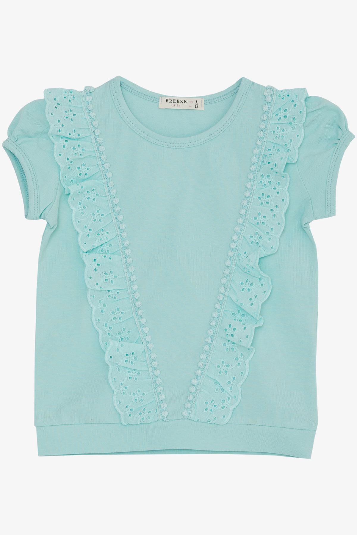 Breeze Kız Çocuk Tişört Güpürlü Su Yeşili (1.5-5 Yaş)