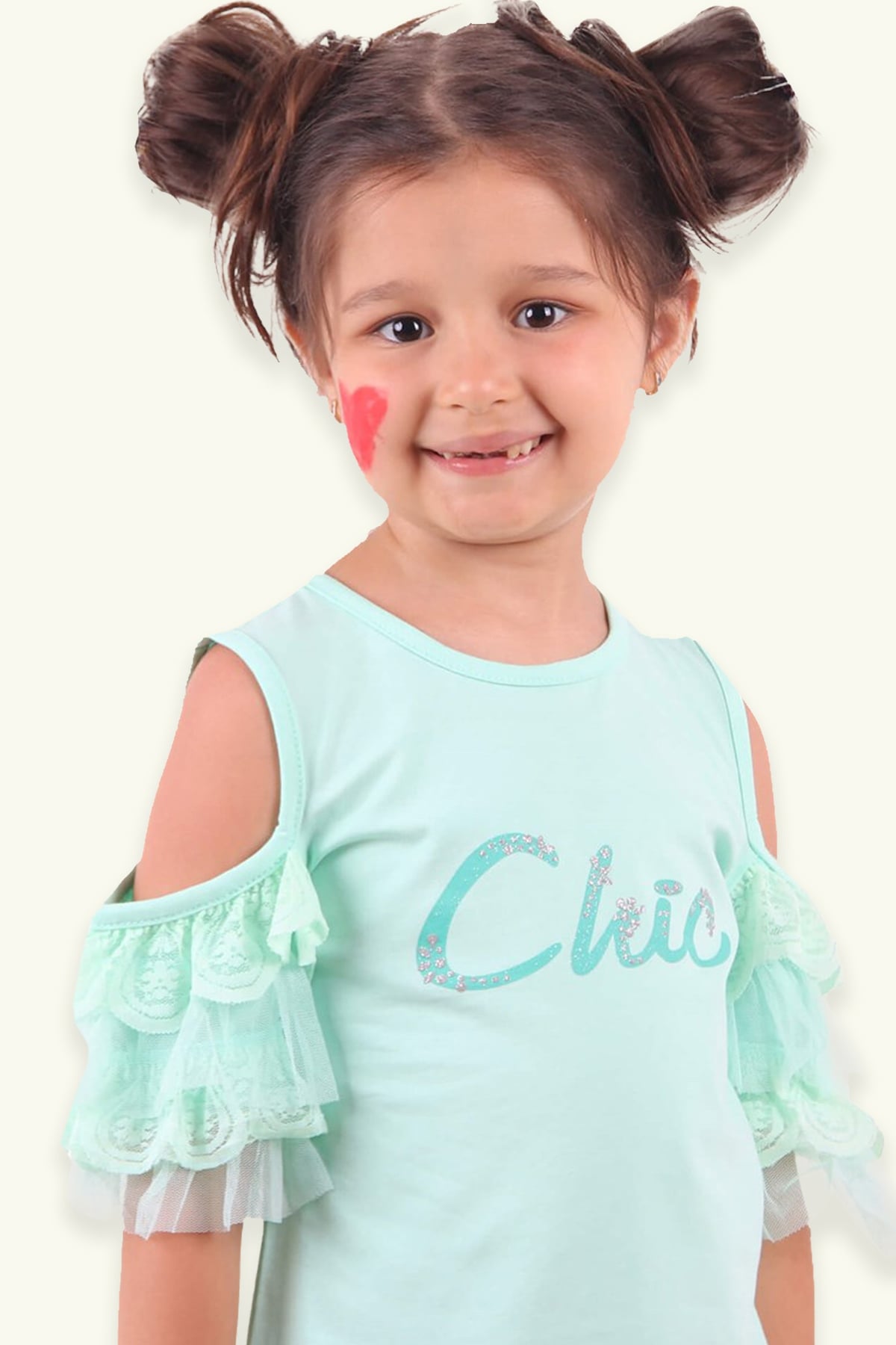 Breeze Kız Çocuk Tişört Güpürlü Yeşil (3 Yaş)