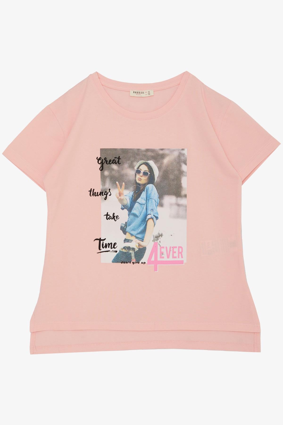 Breeze Kız Çocuk Tişört Havalı Kız Baskılı Pembe (8-14 Yaş)