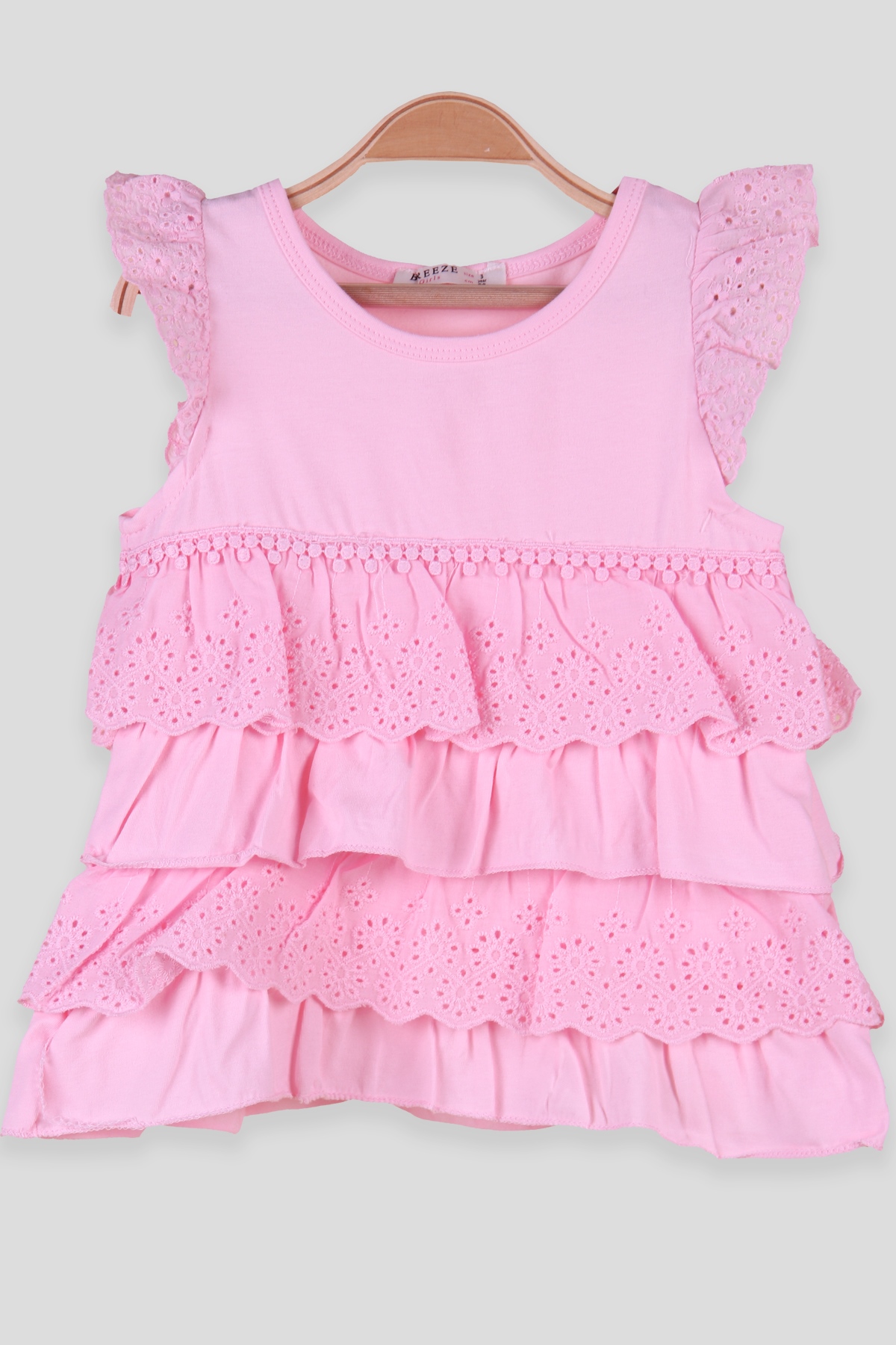 Breeze Kız Çocuk Tişört Kat Kat Fisto Pembe (3-8 Yaş)