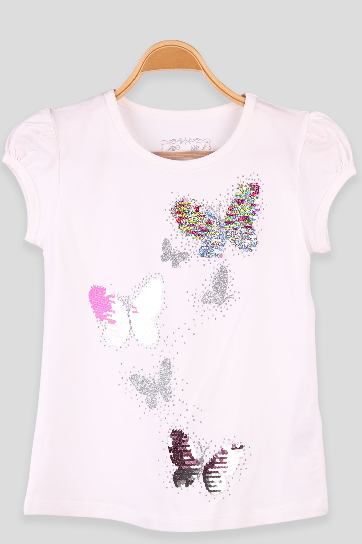 Breeze Kız Çocuk Tişört Kelebek Pul Nakiş Ekru (8-12 Yaş)