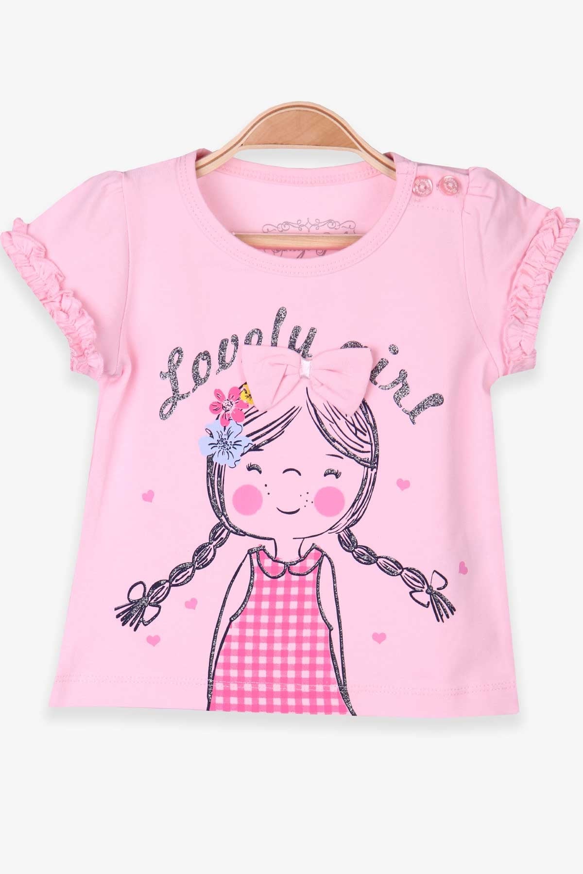 Breeze Kız Çocuk Tişört Kız Baskılı Fiyonklu Pudra (1-4 Yaş)
